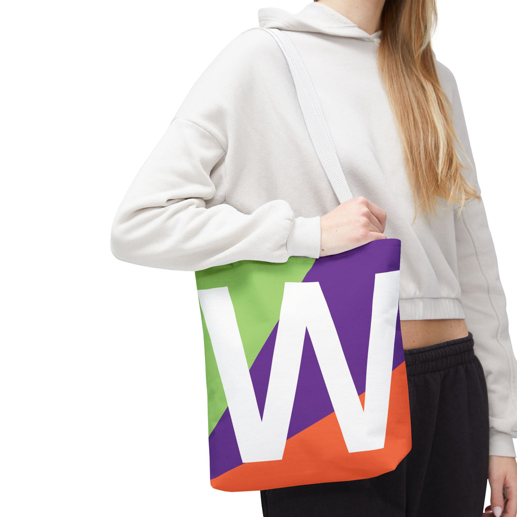Monogram 'W' Colorblock Tote Bag — Personalized Initial W Shoulder Tote