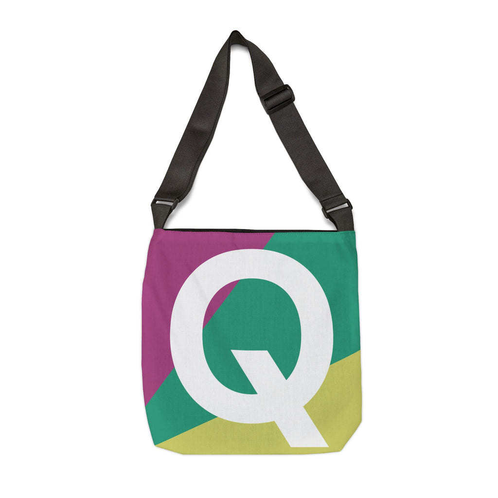 Initial Letter 'Q' Colorblock Adjustable Tote Bag — Monogram Alphabet Shoulder Bag