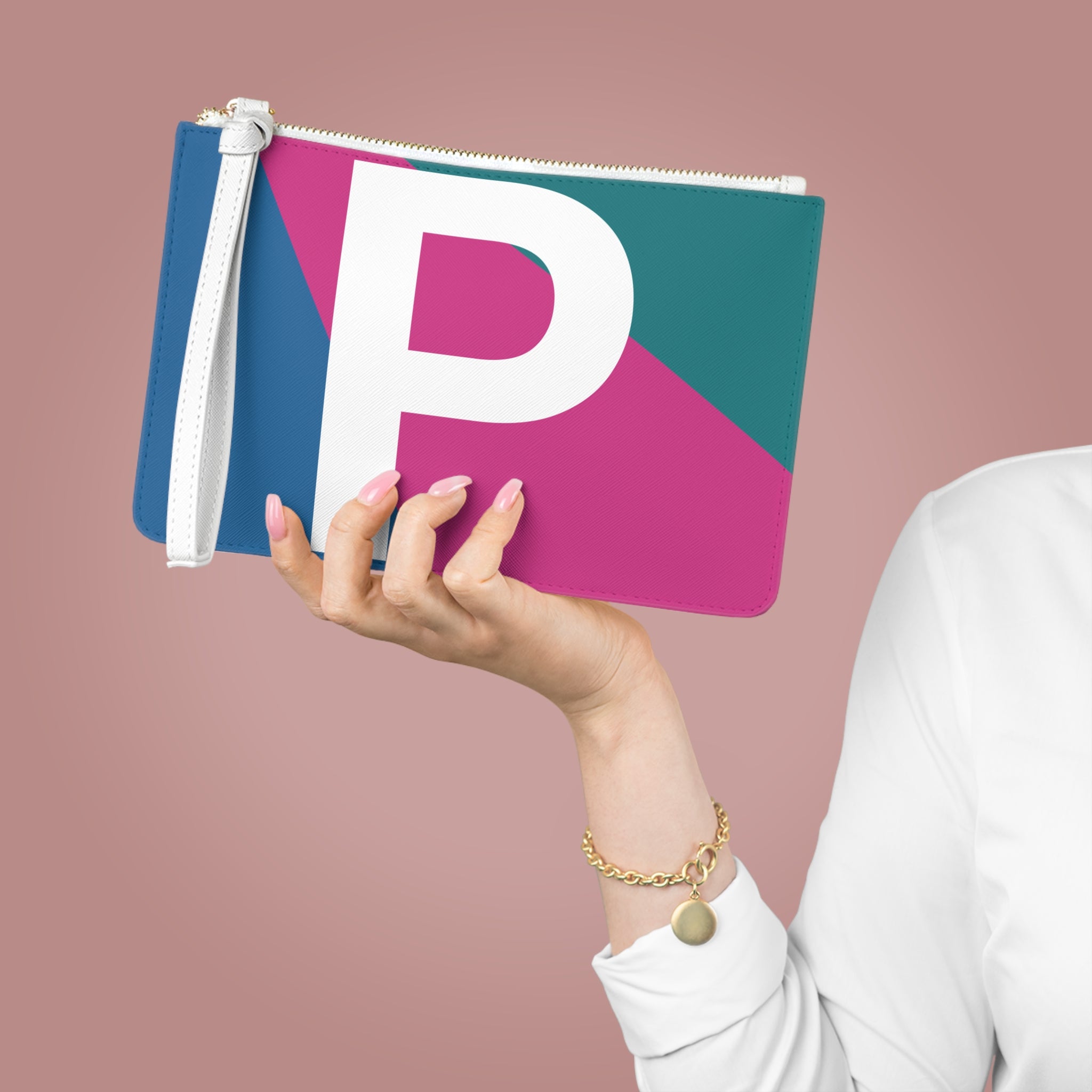 Monogram 'P' Colorblock Clutch Bag — Bold Geometric Wristlet for Everyday & Gifts
