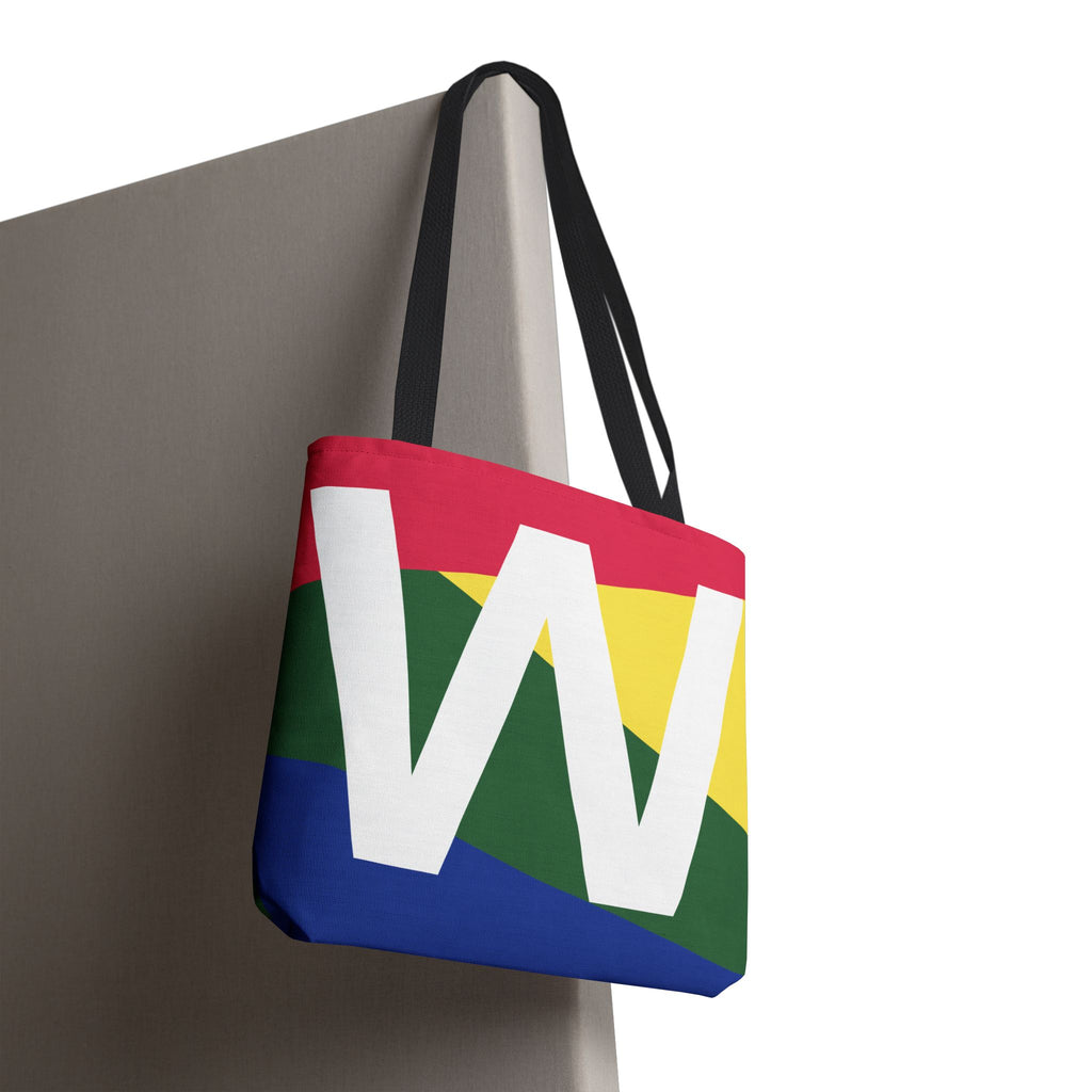 Monogram 'W' Colorblock Tote Bag — Personalized Initial W Shoulder Tote