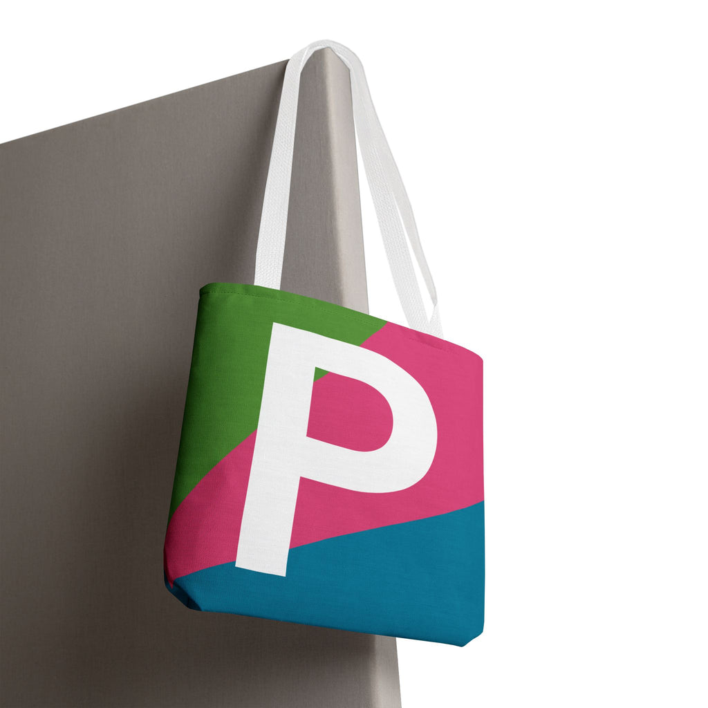 Monogram 'P' Colorblock Tote Bag — Personalized Initial P Shoulder Tote