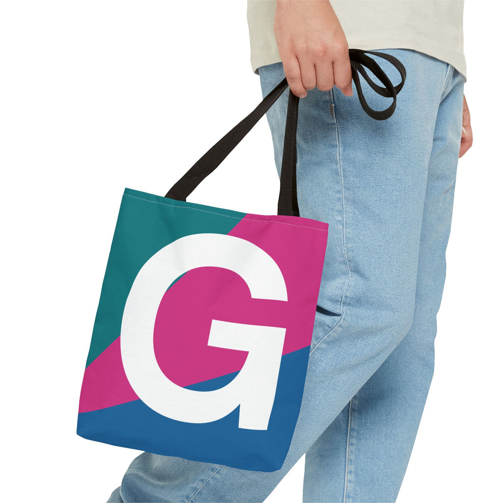 Monogram 'G' Colorblock Tote Bag — Personalized Initial G Shoulder Tote