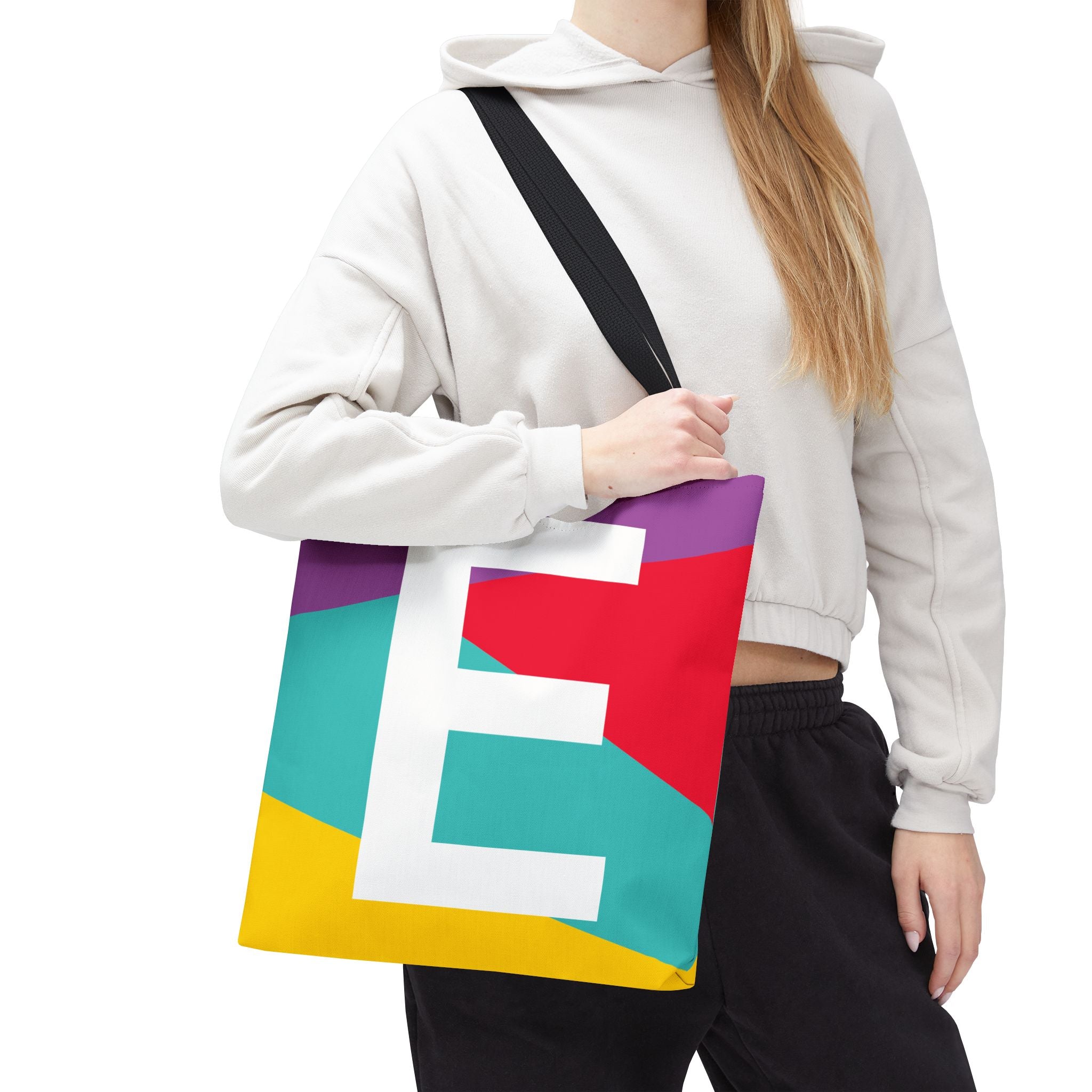 Monogram 'E' Colorblock Tote Bag — Personalized Initial E Shoulder Tote