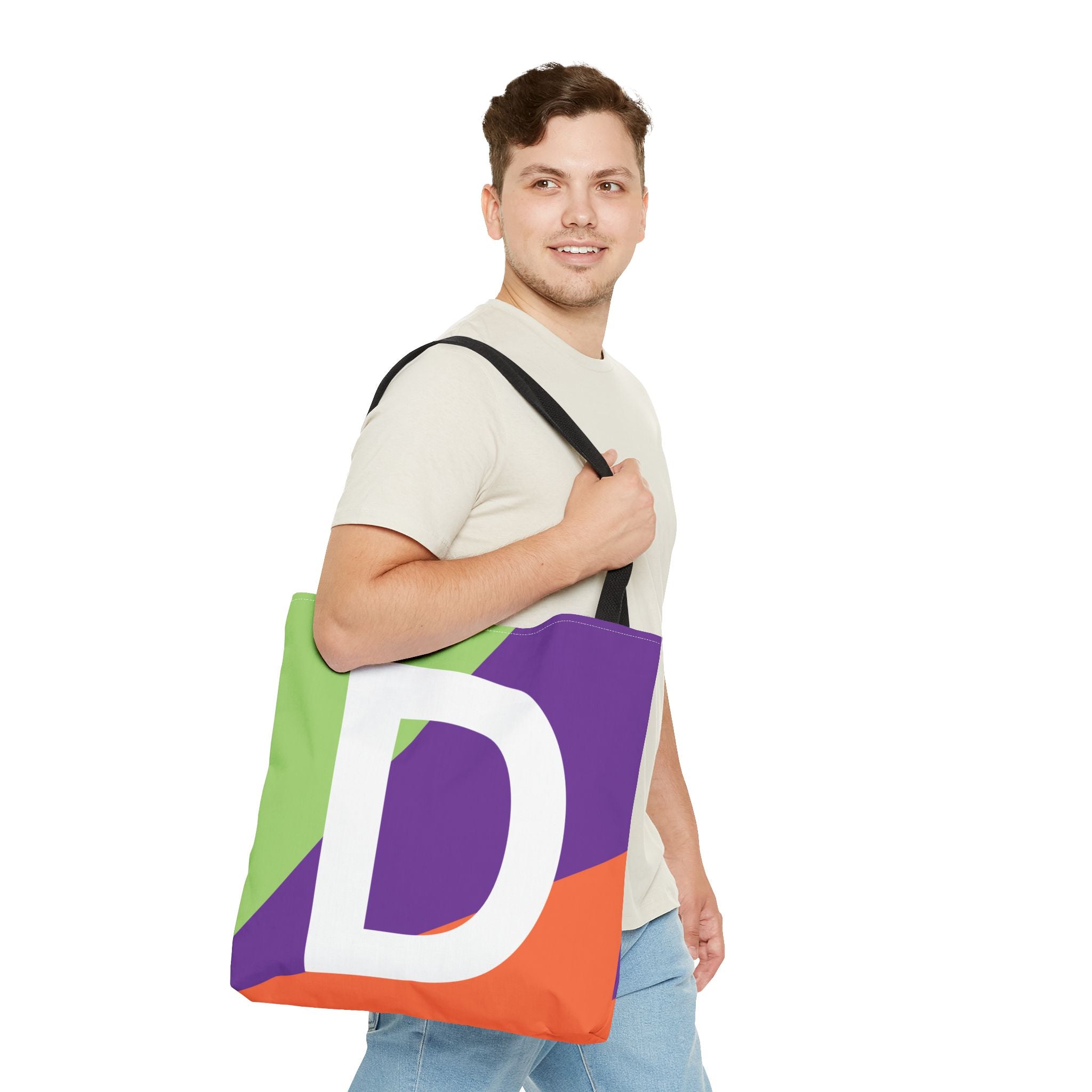 Monogram 'D' Colorblock Tote Bag — Personalized Initial D Shoulder Tote