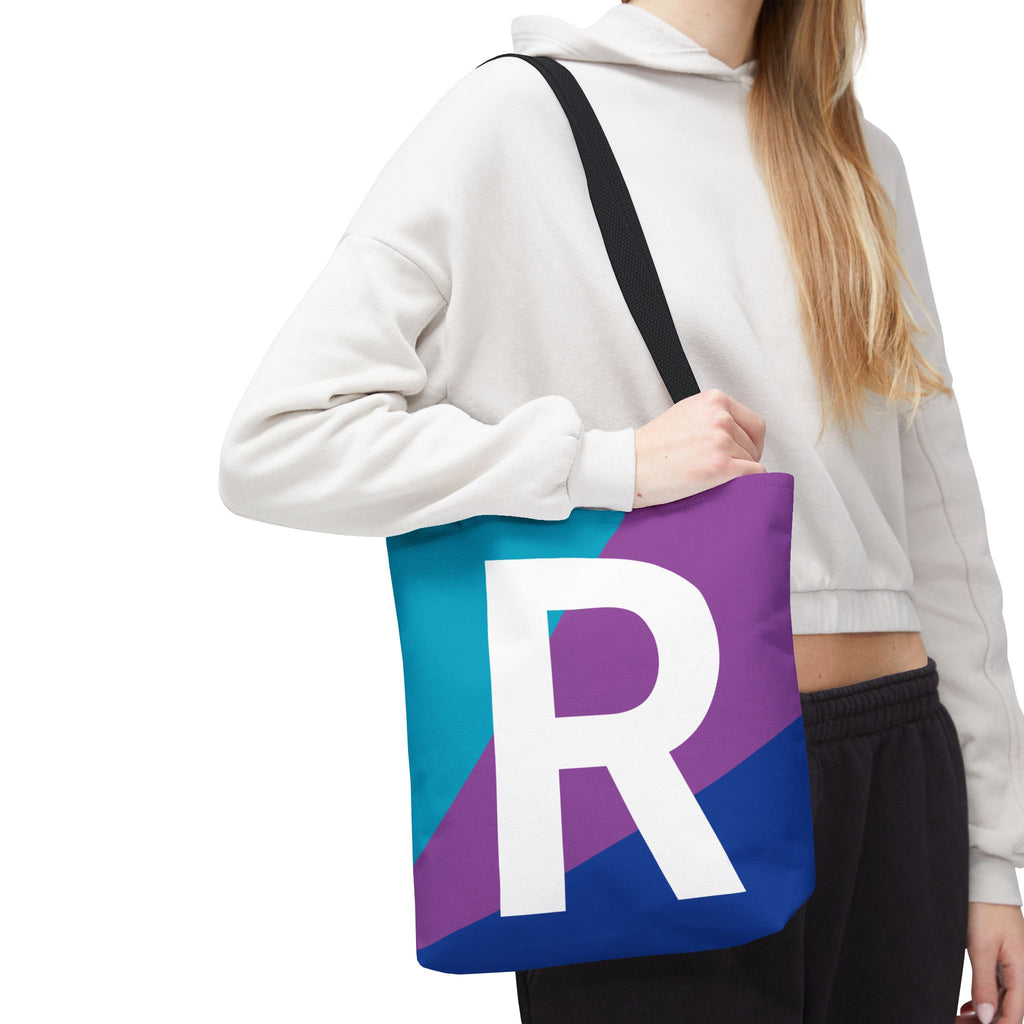 Monogram 'R' Colorblock Tote Bag — Personalized Initial R Shoulder Tote