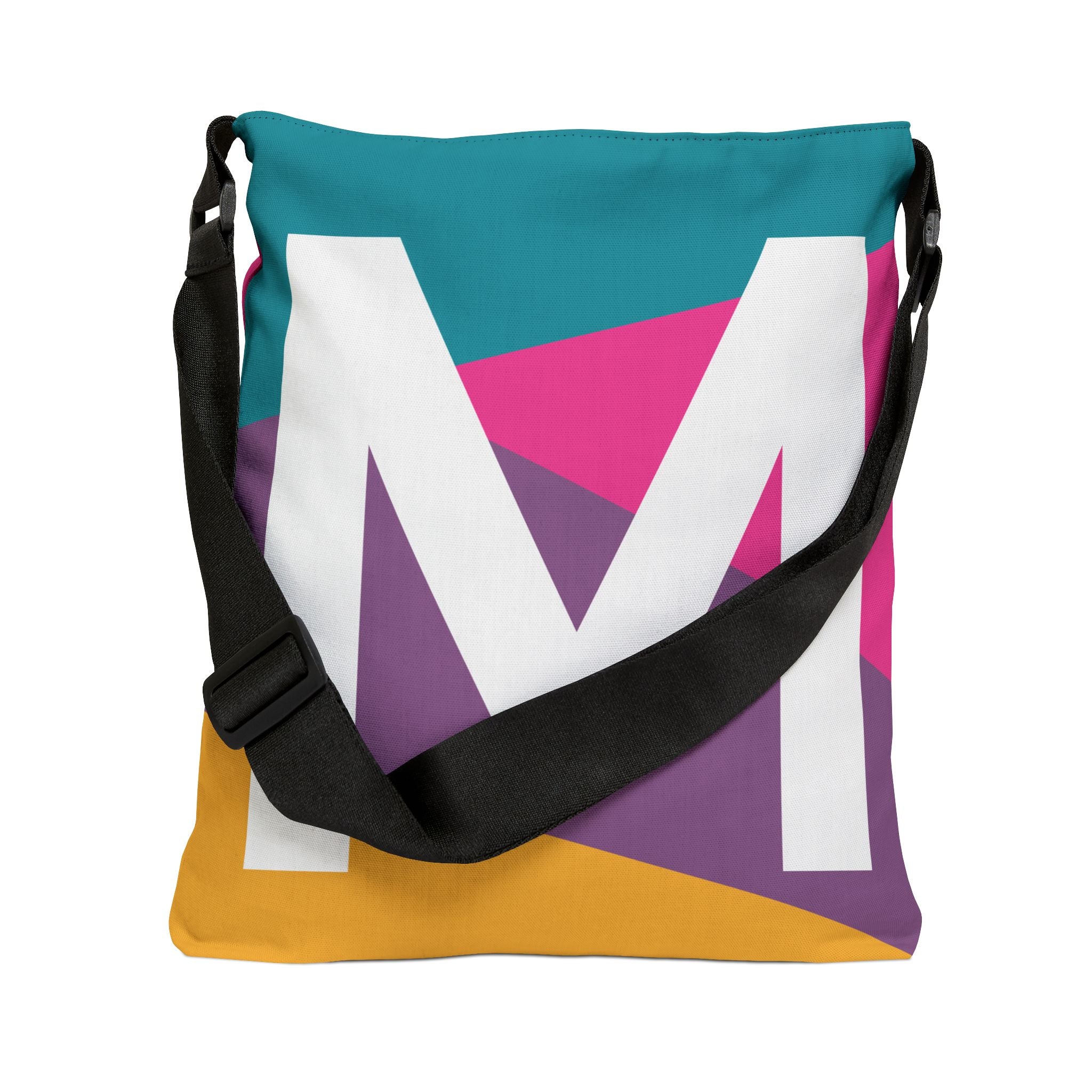 Initial Letter 'M' Colorblock Adjustable Tote Bag — Monogram Alphabet Shoulder Bag