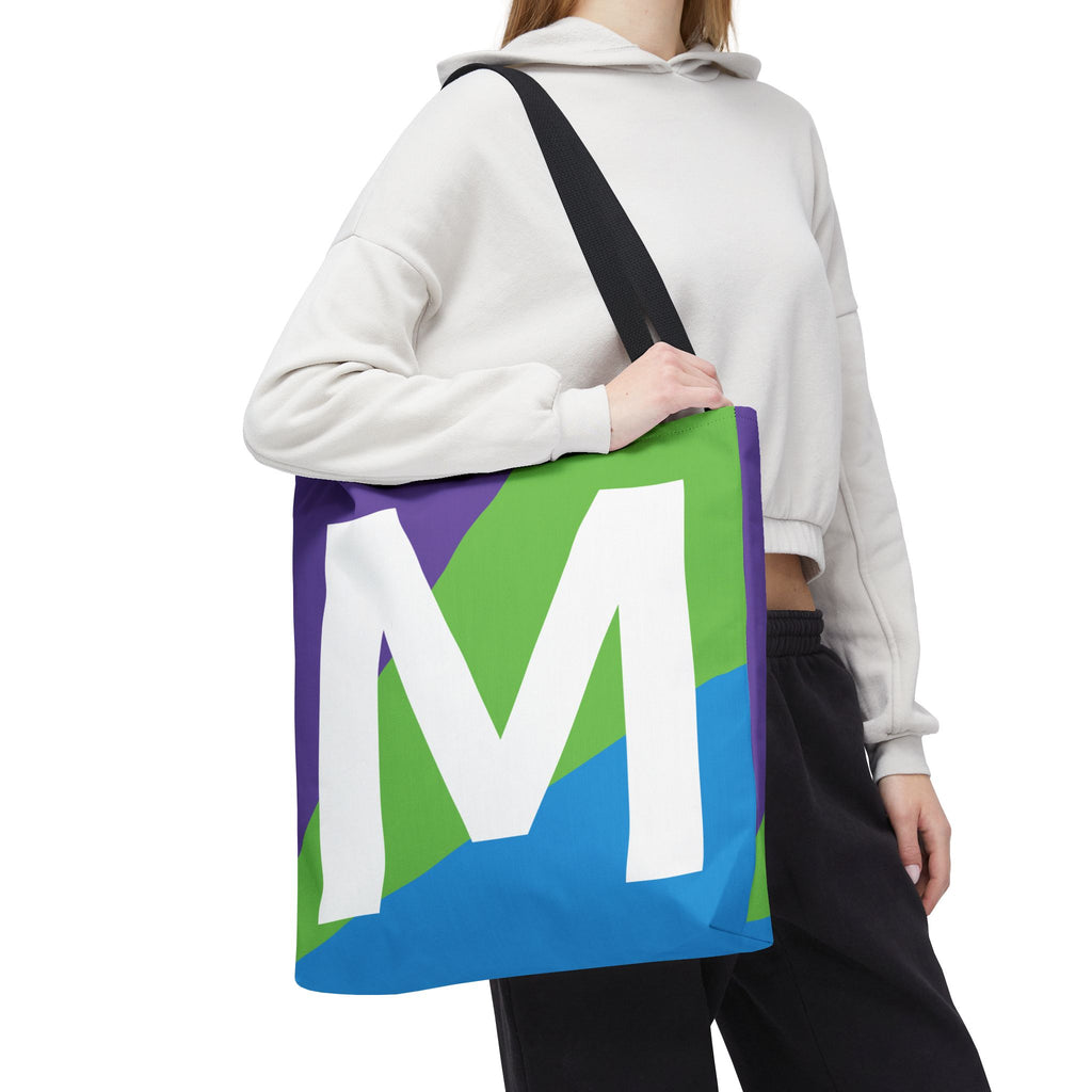 Monogram 'M' Colorblock Tote Bag — Personalized Initial M Shoulder Tote
