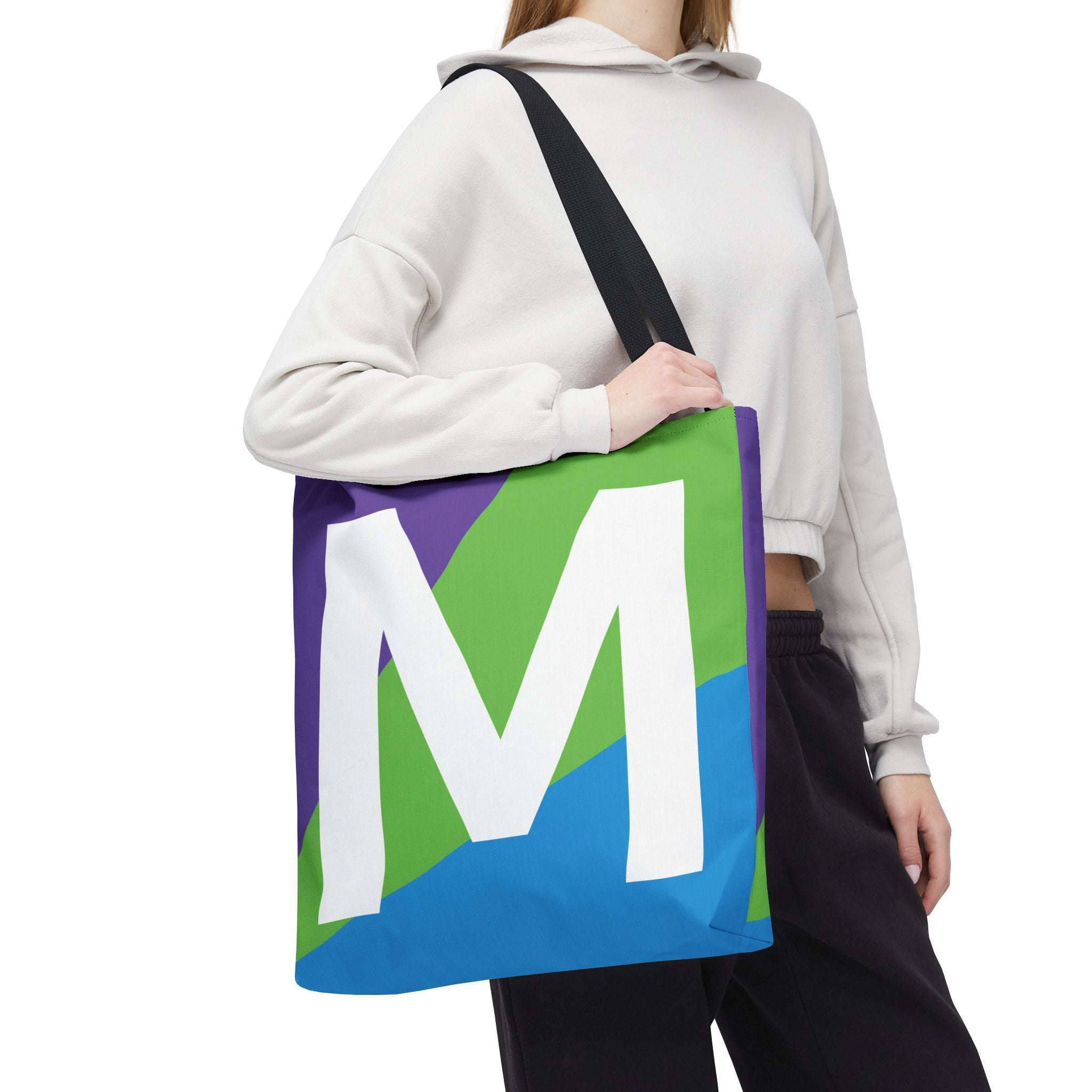 Monogram 'M' Colorblock Tote Bag — Personalized Initial M Shoulder Tote