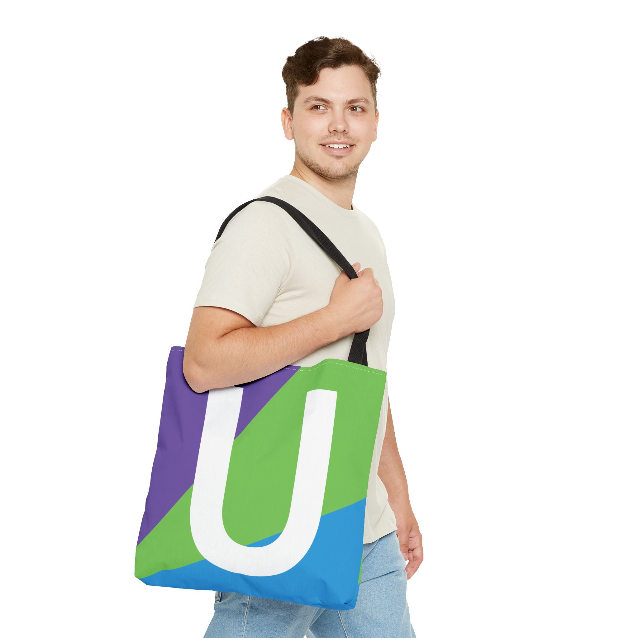 Monogram 'U' Colorblock Tote Bag — Personalized Initial U Shoulder Tote