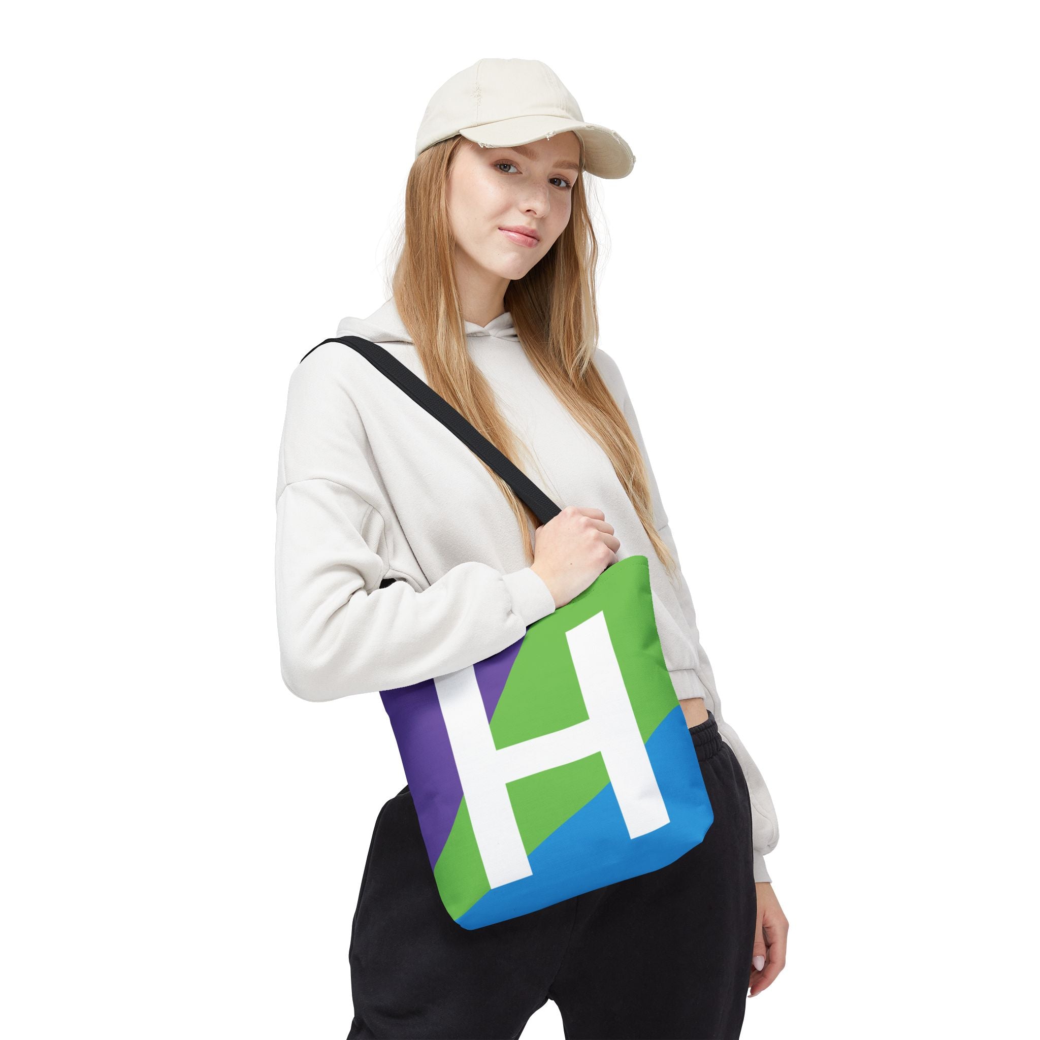 Monogram 'H' Colorblock Tote Bag — Personalized Initial H Shoulder Tote