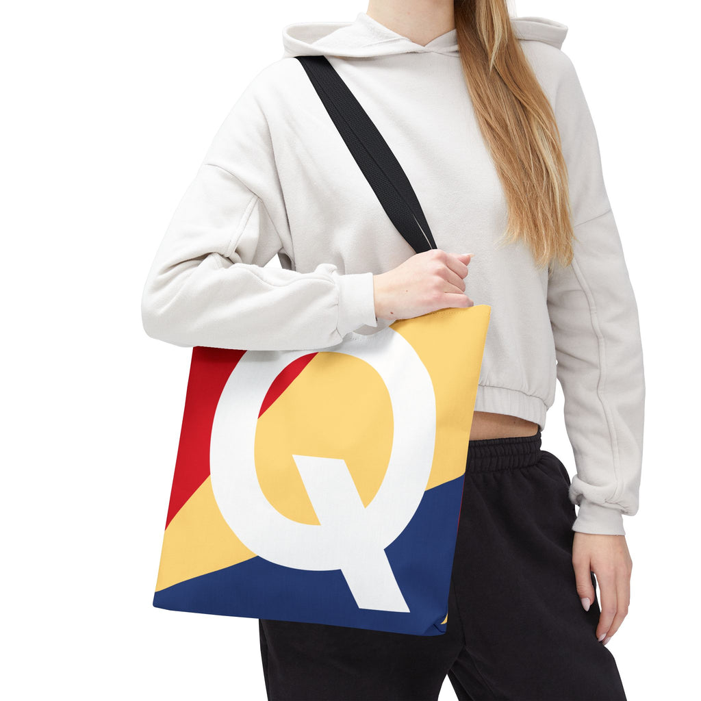 Monogram 'Q' Colorblock Tote Bag — Personalized Initial Q Shoulder Tote