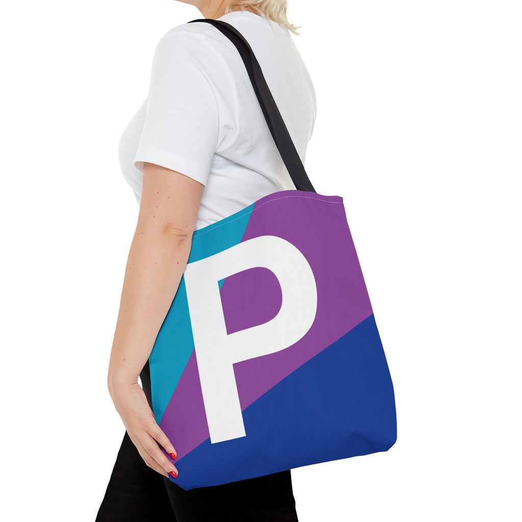Monogram 'P' Colorblock Tote Bag — Personalized Initial P Shoulder Tote