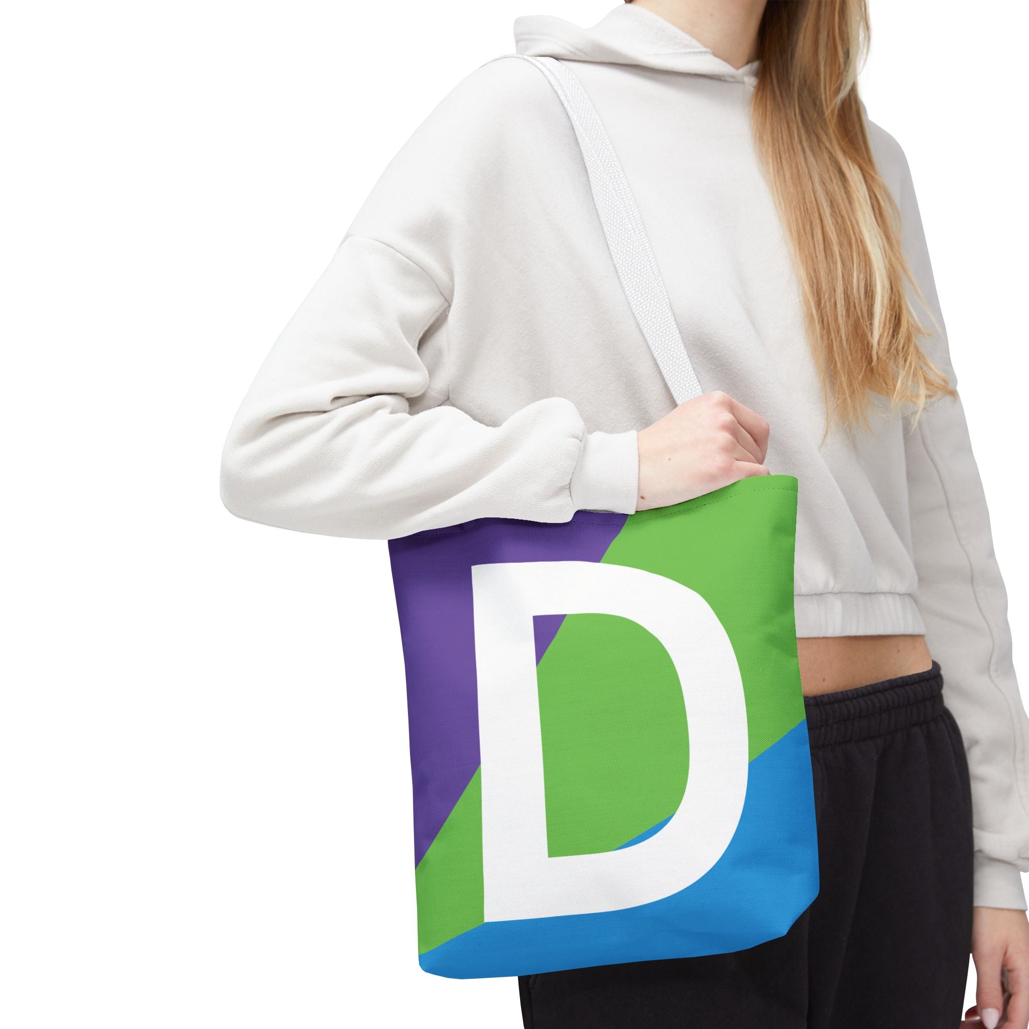 Monogram 'D' Colorblock Tote Bag — Personalized Initial D Shoulder Tote