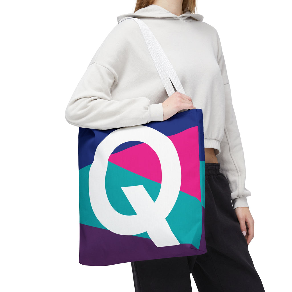 Monogram 'Q' Colorblock Tote Bag — Personalized Initial Q Shoulder Tote