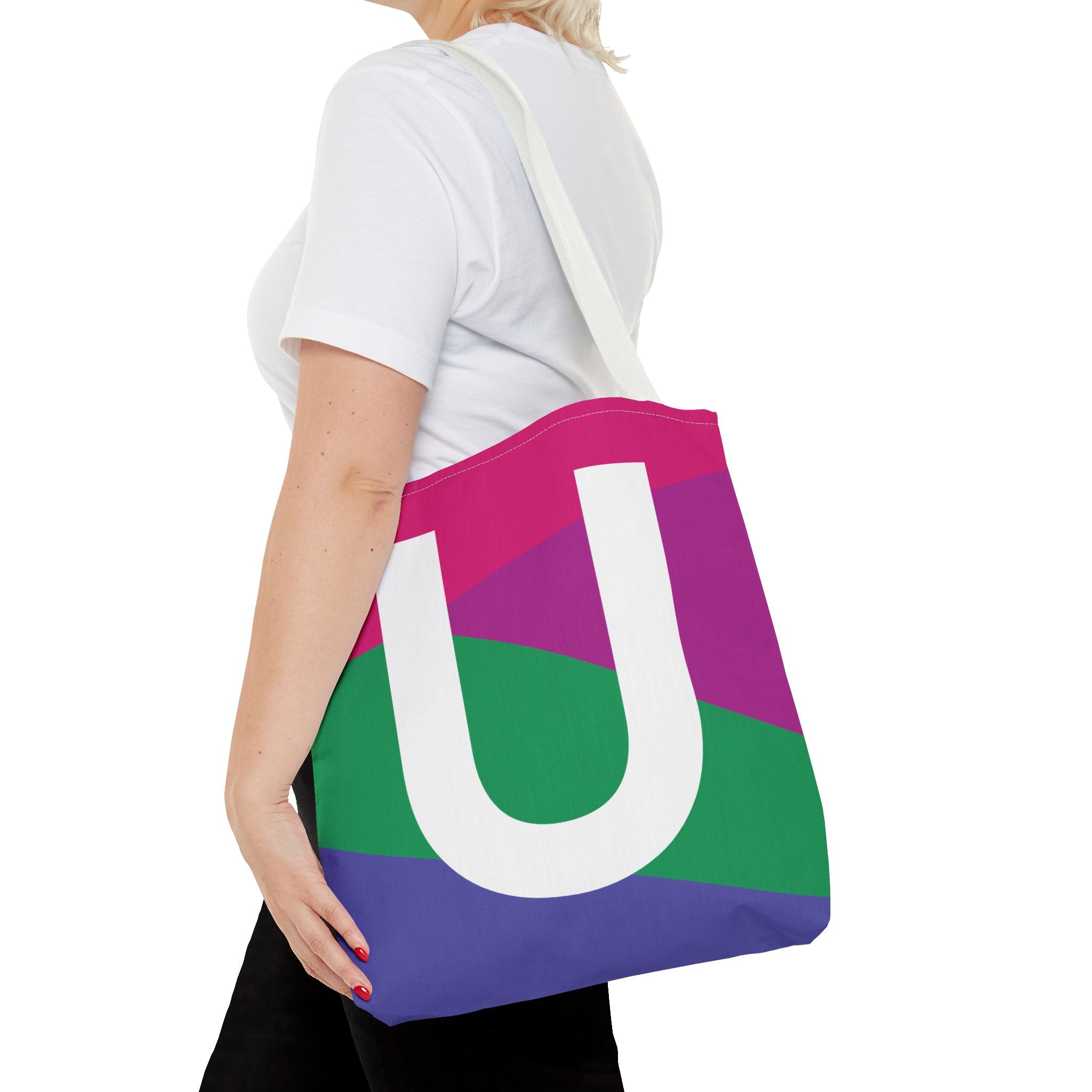 Monogram 'U' Colorblock Tote Bag — Personalized Initial U Shoulder Tote
