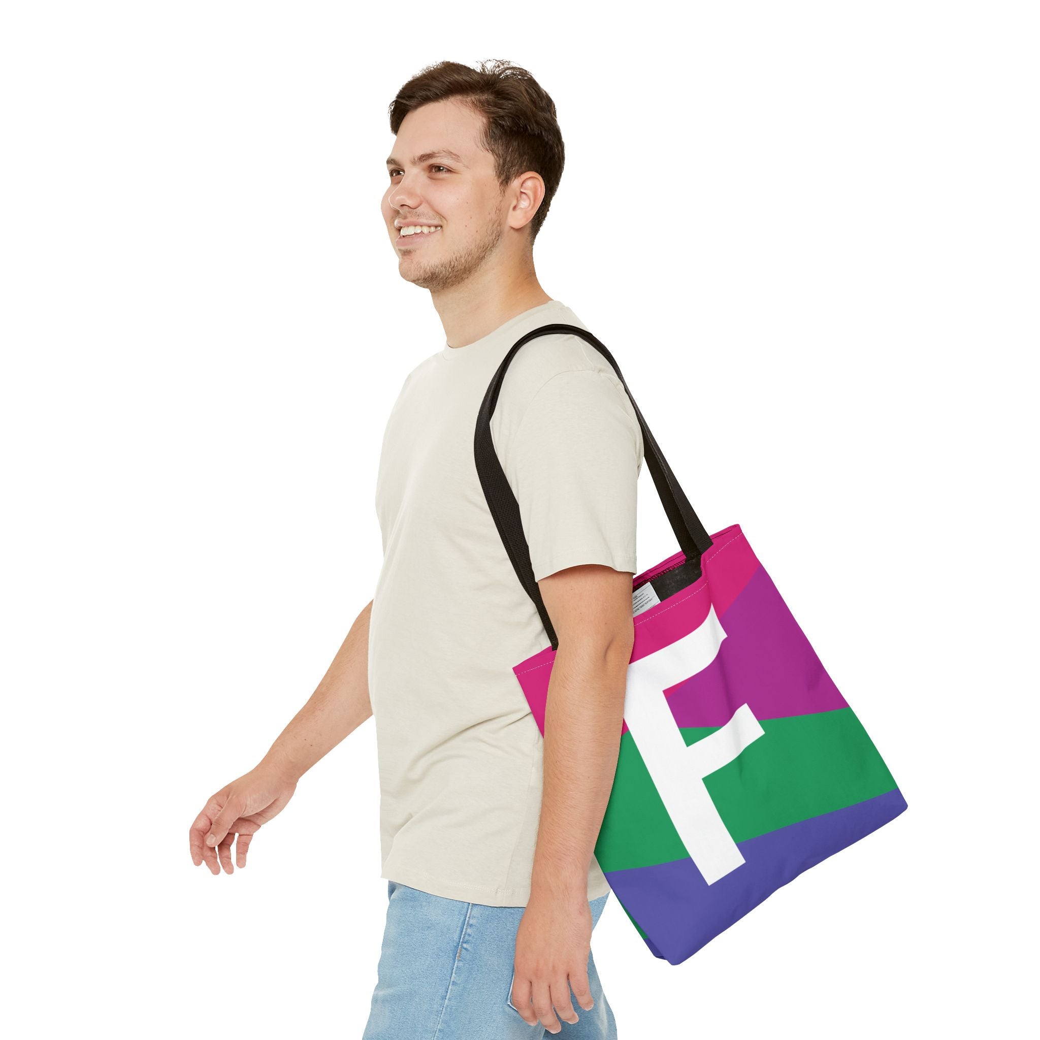 Monogram 'F' Colorblock Tote Bag — Personalized Initial F Shoulder Tote