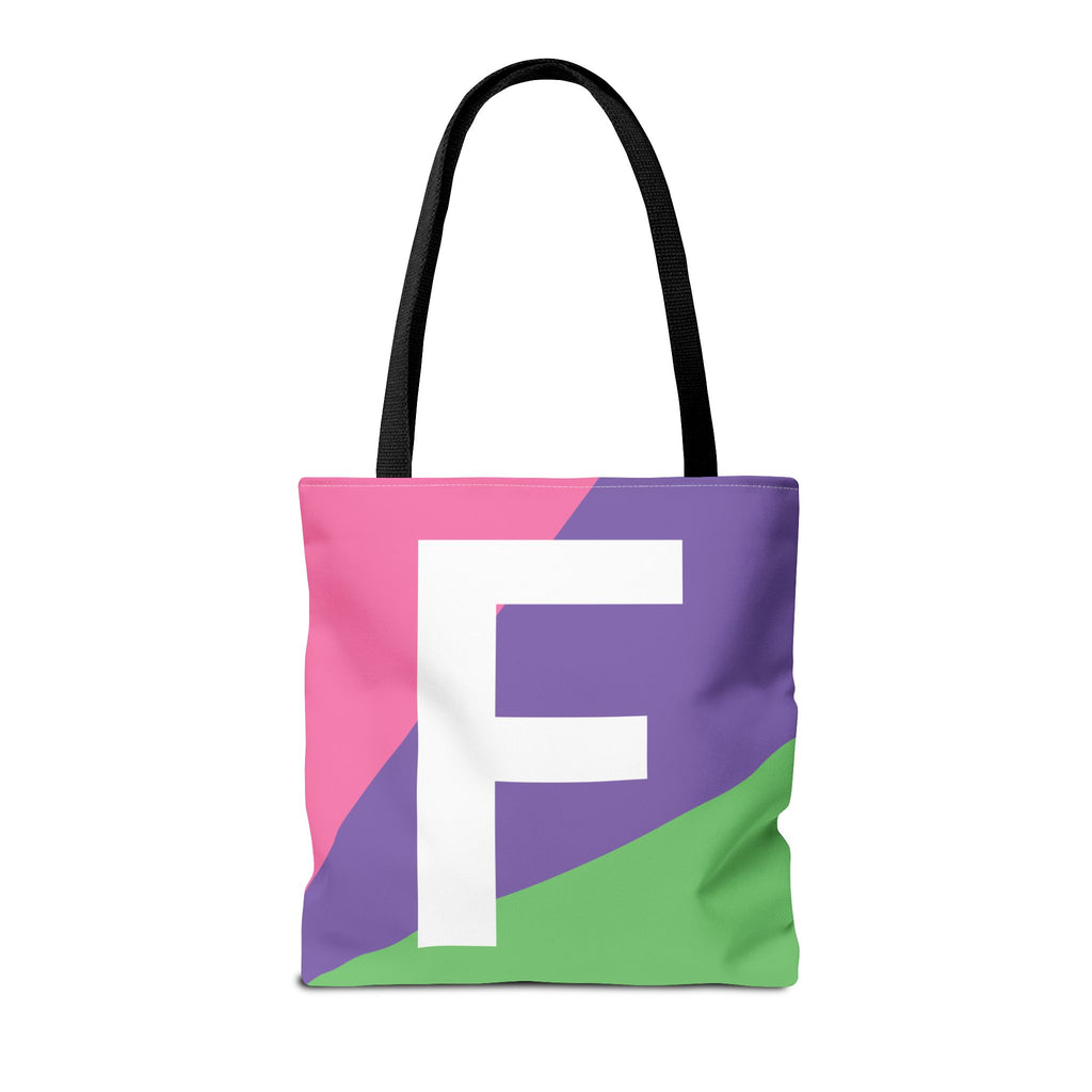 Monogram 'F' Colorblock Tote Bag — Personalized Initial F Shoulder Tote
