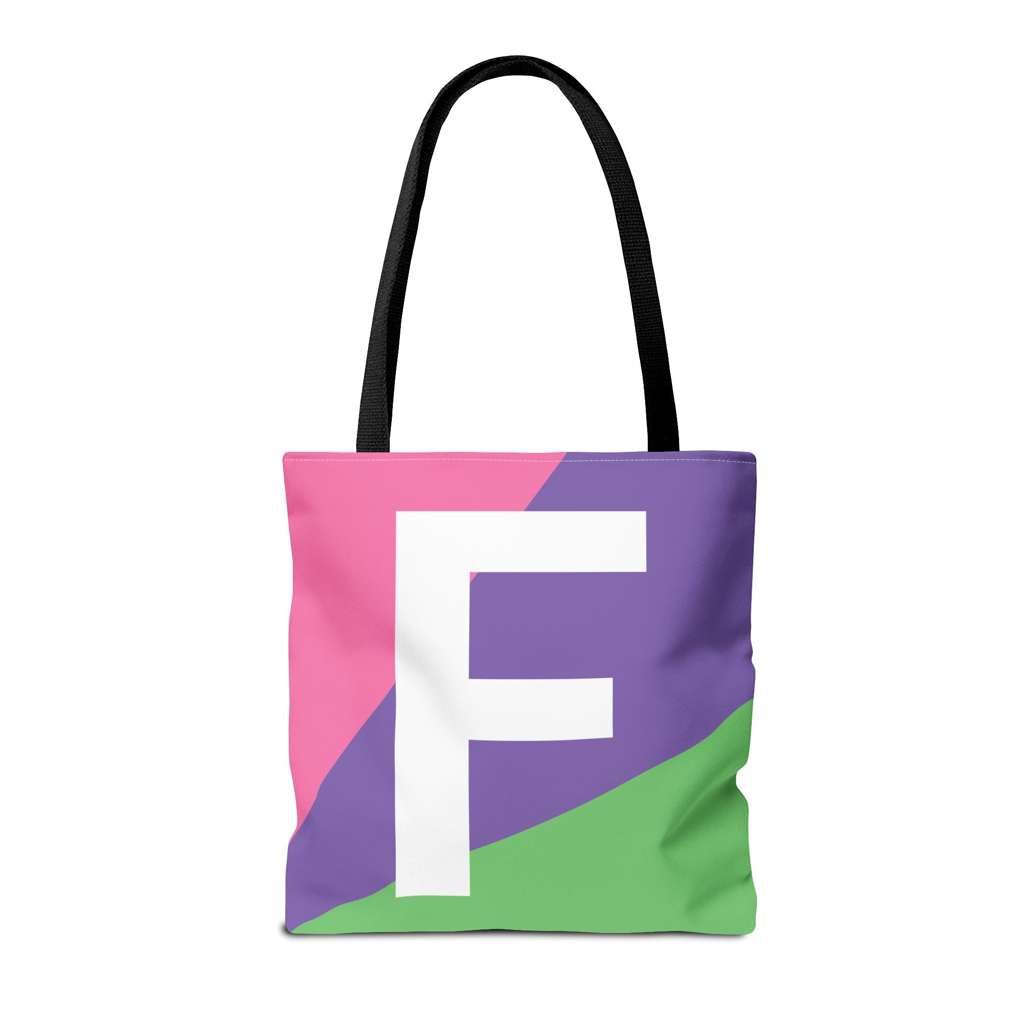 Monogram 'F' Colorblock Tote Bag — Personalized Initial F Shoulder Tote