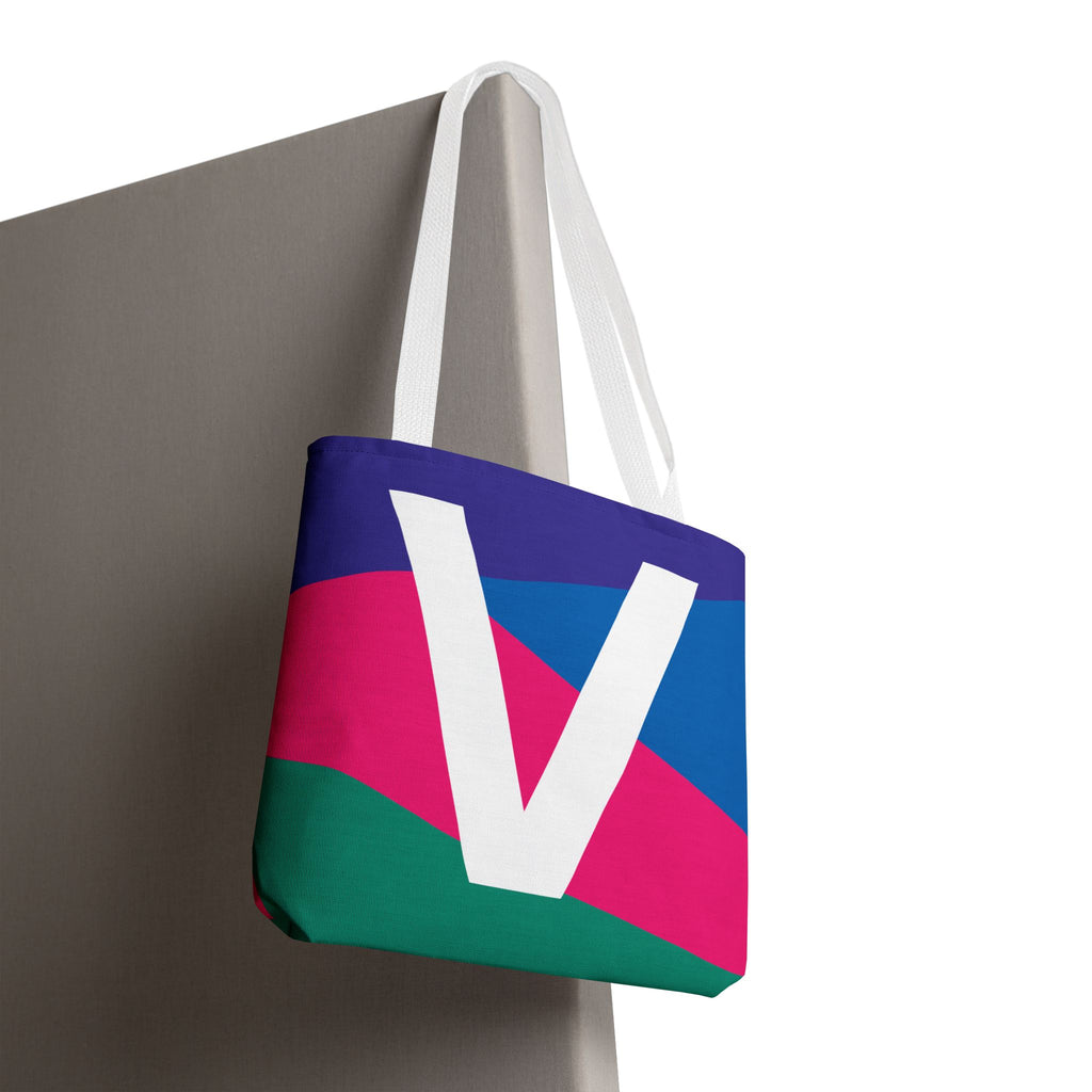 Monogram 'V' Colorblock Tote Bag — Personalized Initial V Shoulder Tote