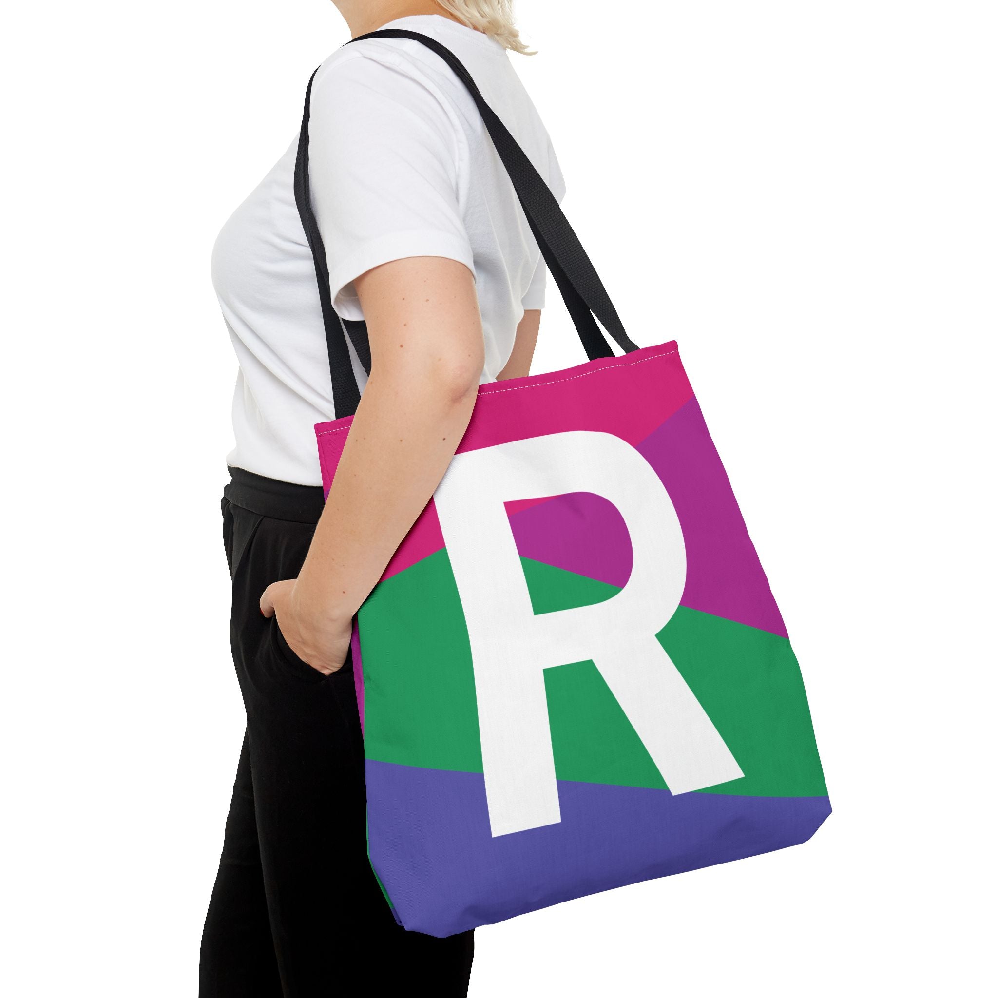 Monogram 'R' Colorblock Tote Bag — Personalized Initial R Shoulder Tote