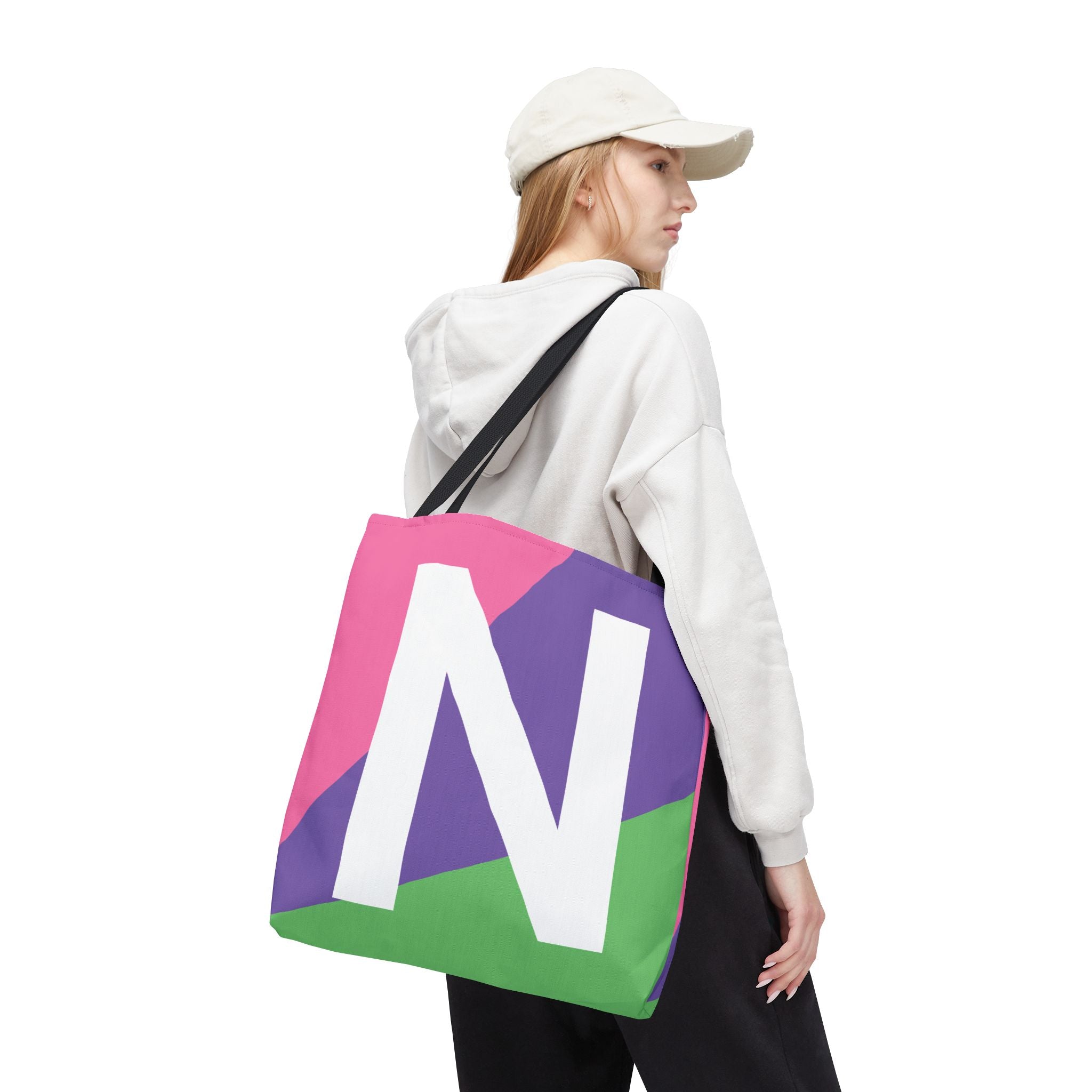 Monogram 'N' Colorblock Tote Bag — Personalized Initial N Shoulder Tote