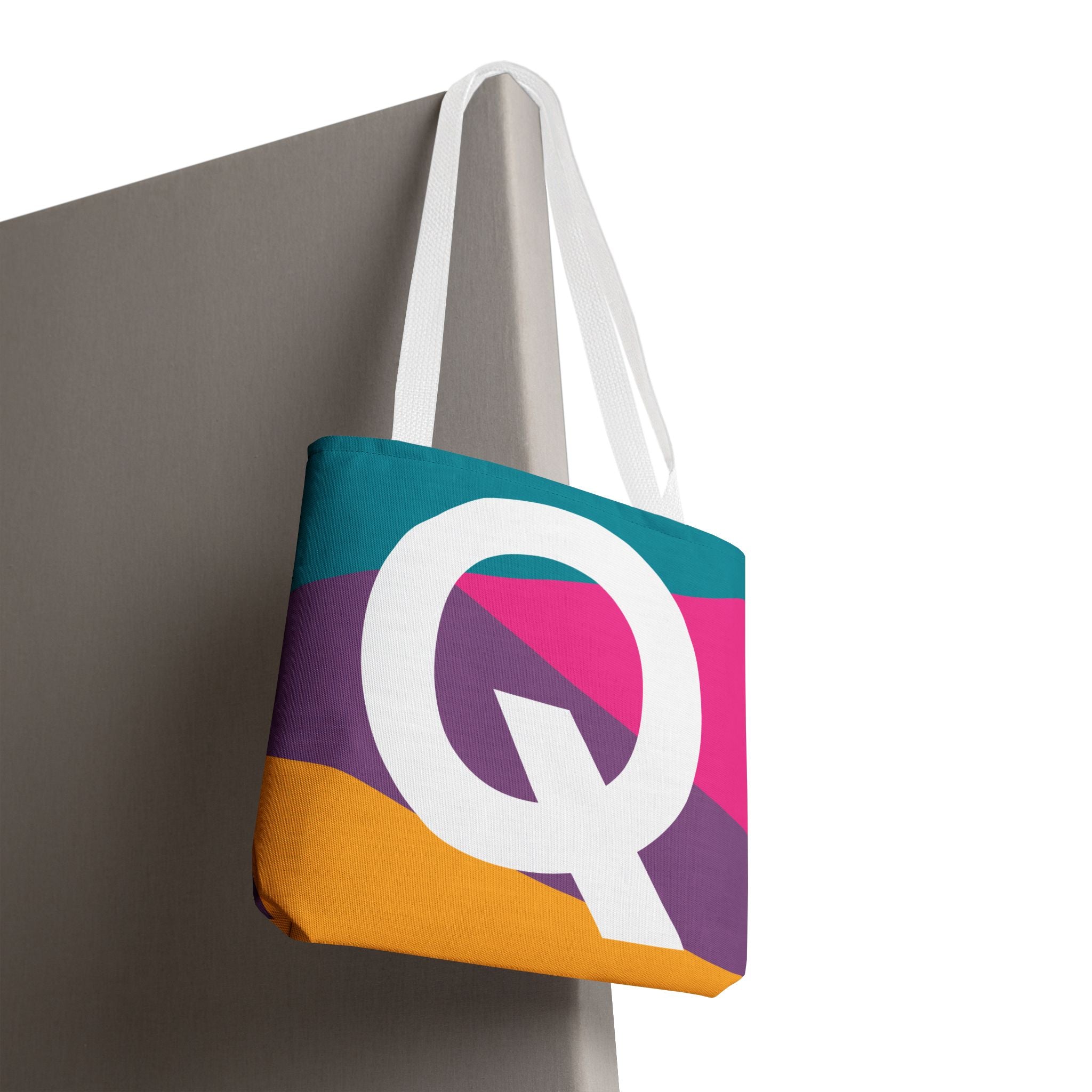 Monogram 'Q' Colorblock Tote Bag — Personalized Initial Q Shoulder Tote