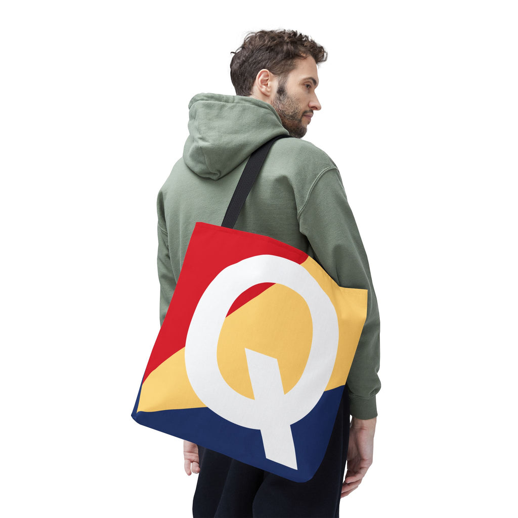 Monogram 'Q' Colorblock Tote Bag — Personalized Initial Q Shoulder Tote
