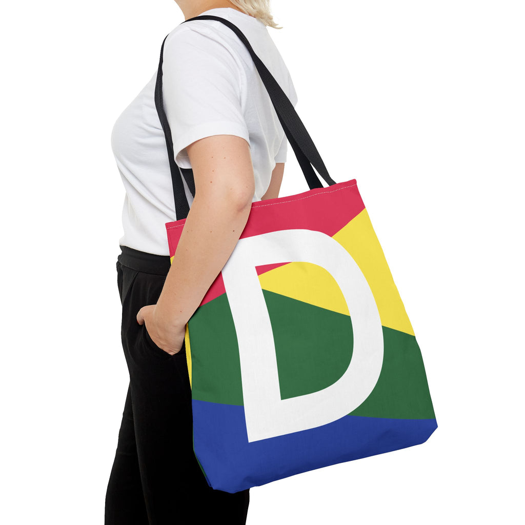 Monogram 'D' Colorblock Tote Bag — Personalized Initial D Shoulder Tote