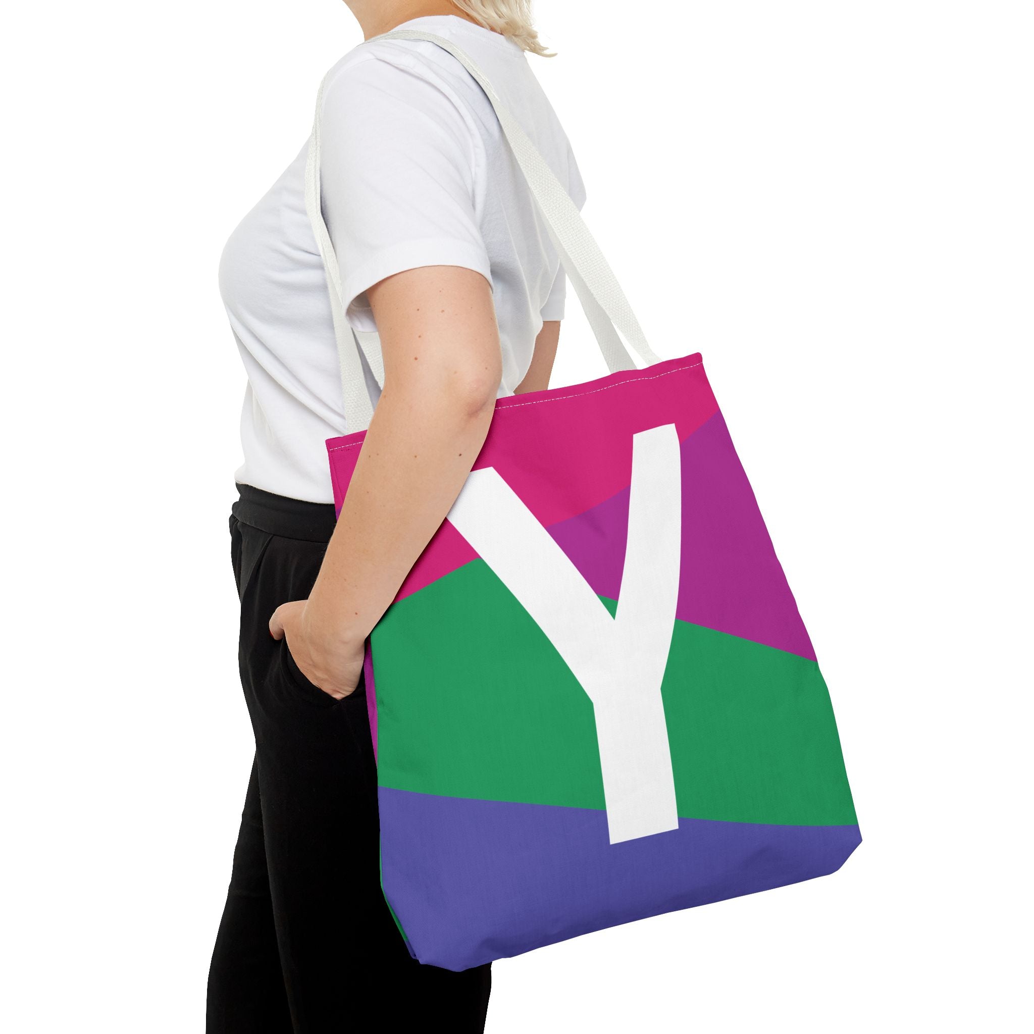 Monogram 'Y' Colorblock Tote Bag — Personalized Initial Y Shoulder Tote