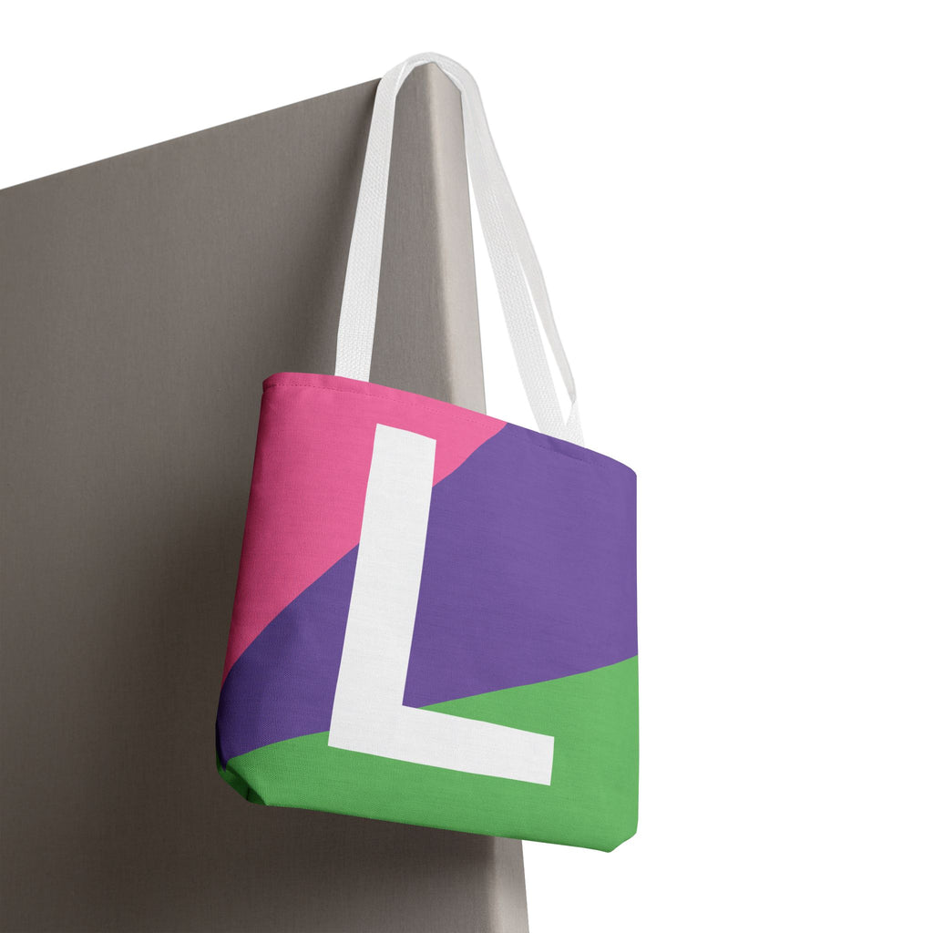 Monogram 'L' Colorblock Tote Bag — Personalized Initial L Shoulder Tote