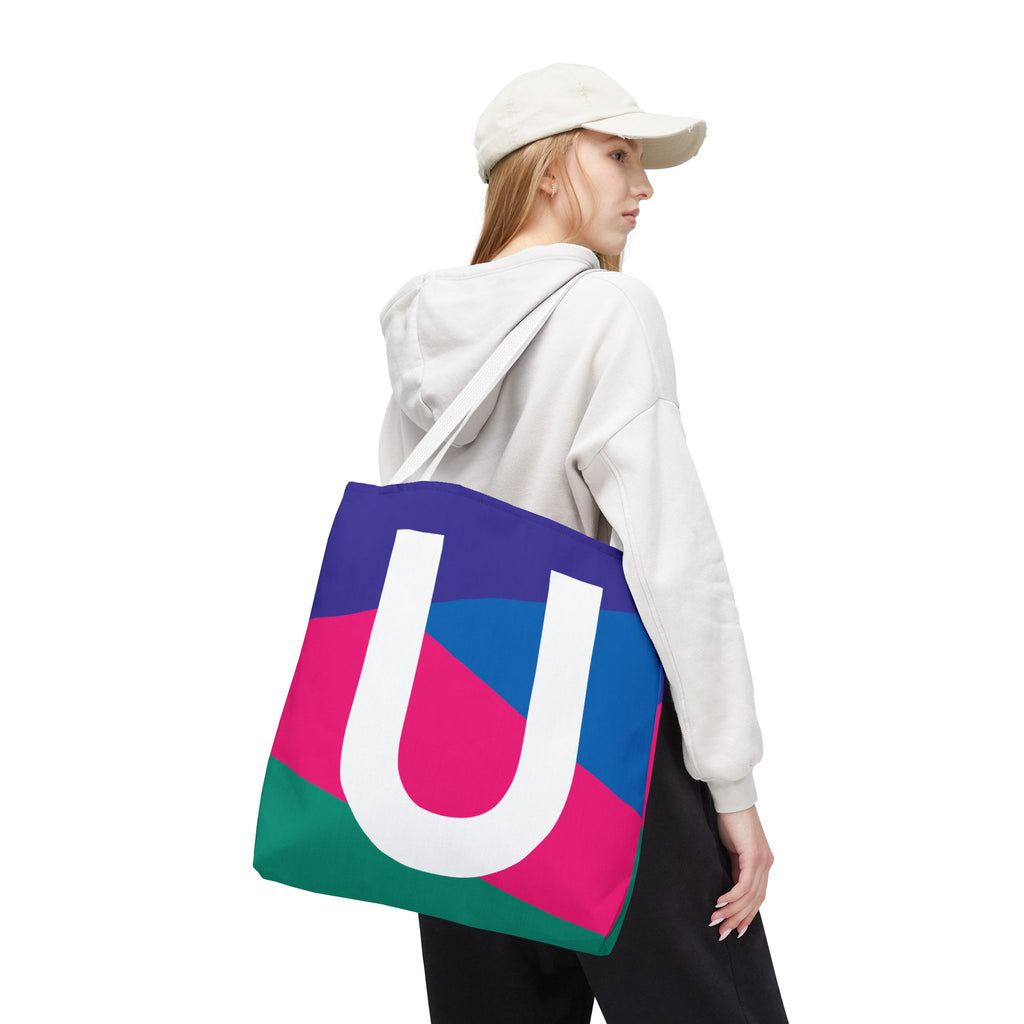 Monogram 'U' Colorblock Tote Bag — Personalized Initial U Shoulder Tote