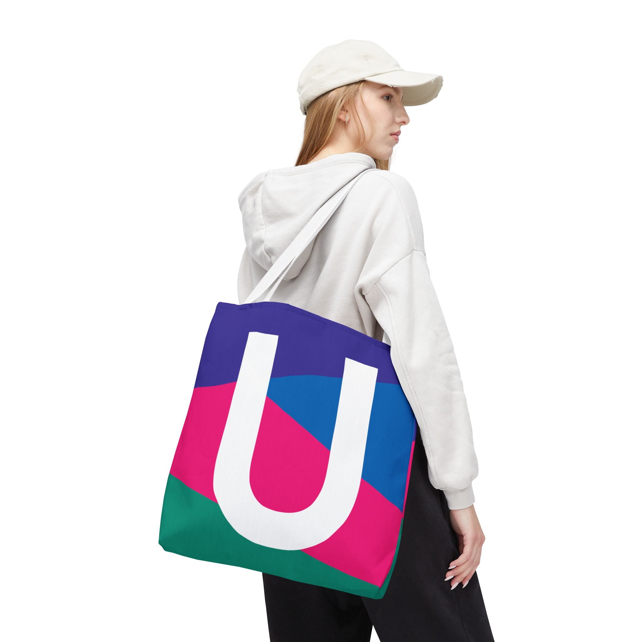 Monogram 'U' Colorblock Tote Bag — Personalized Initial U Shoulder Tote