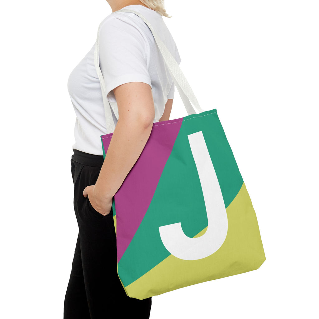 Monogram 'J' Colorblock Tote Bag — Personalized Initial J Shoulder Tote