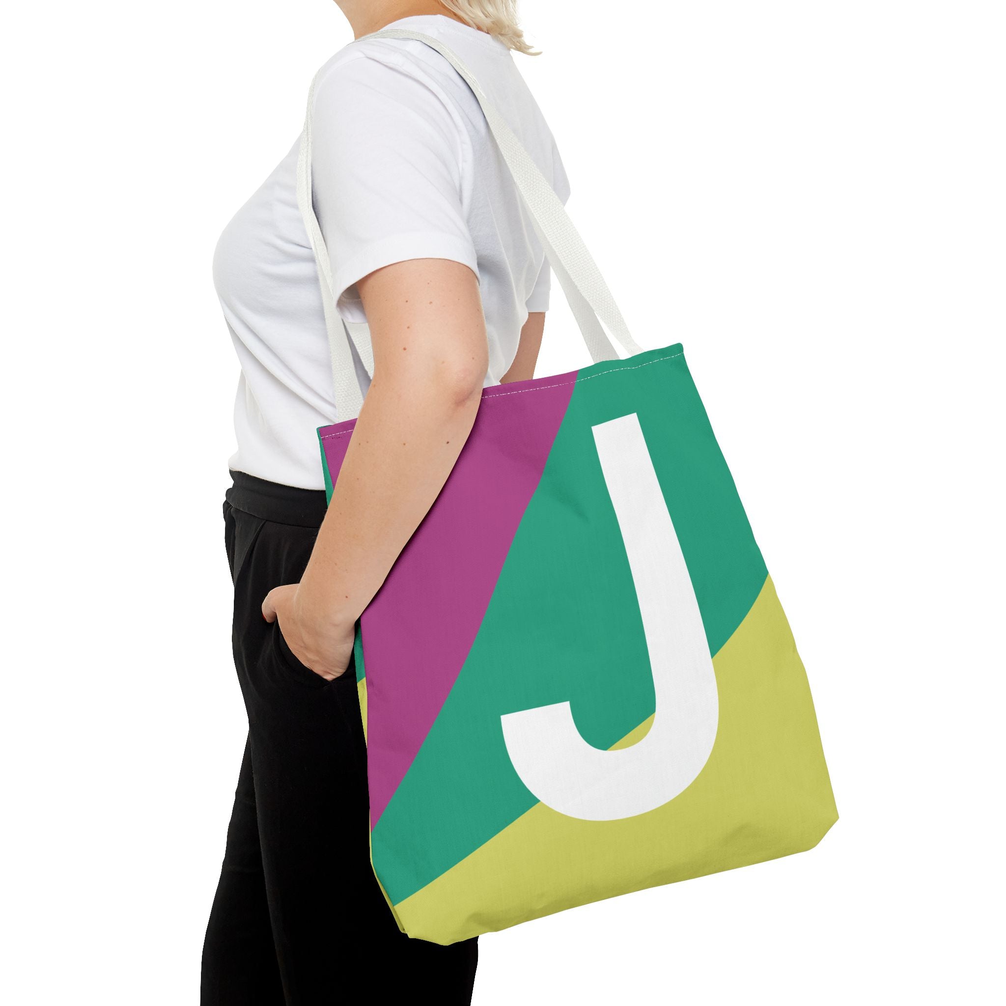 Monogram 'J' Colorblock Tote Bag — Personalized Initial J Shoulder Tote
