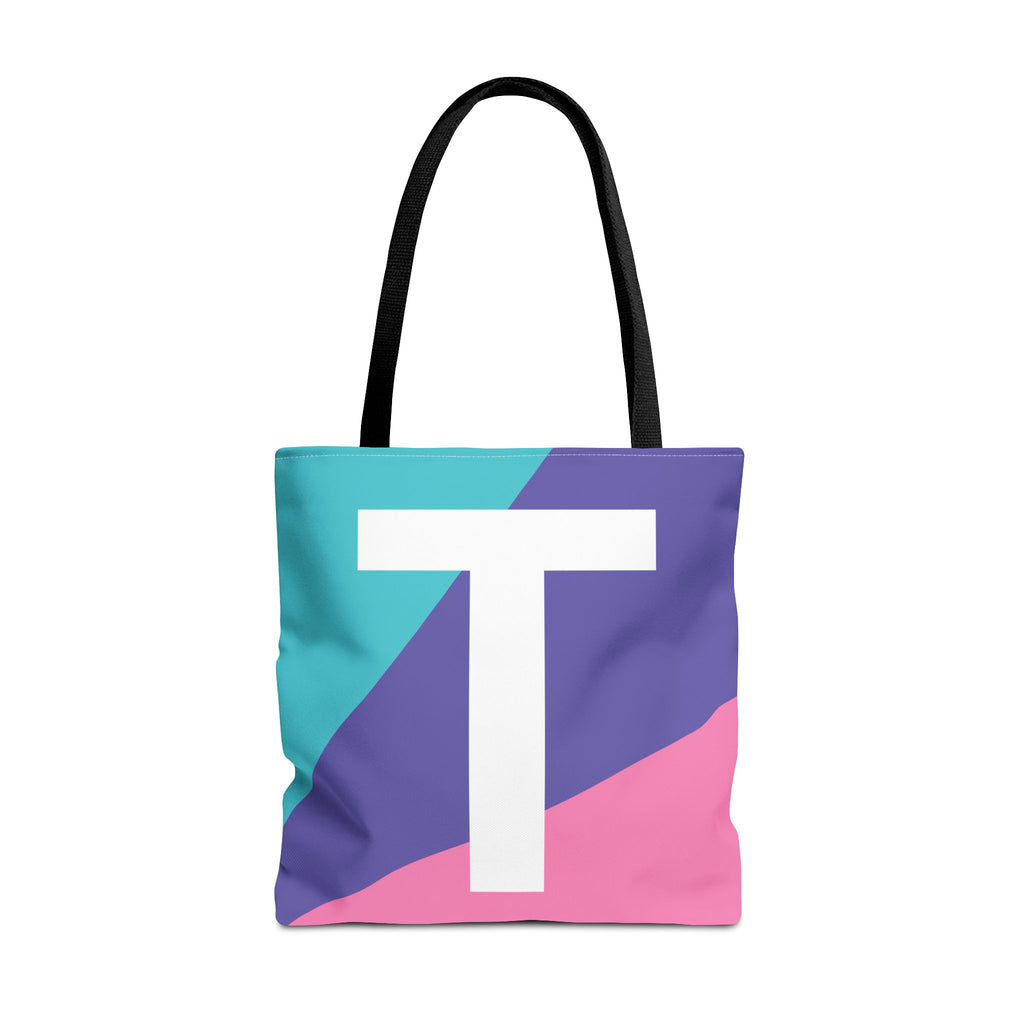 Monogram 'T' Colorblock Tote Bag — Personalized Initial T Shoulder Tote