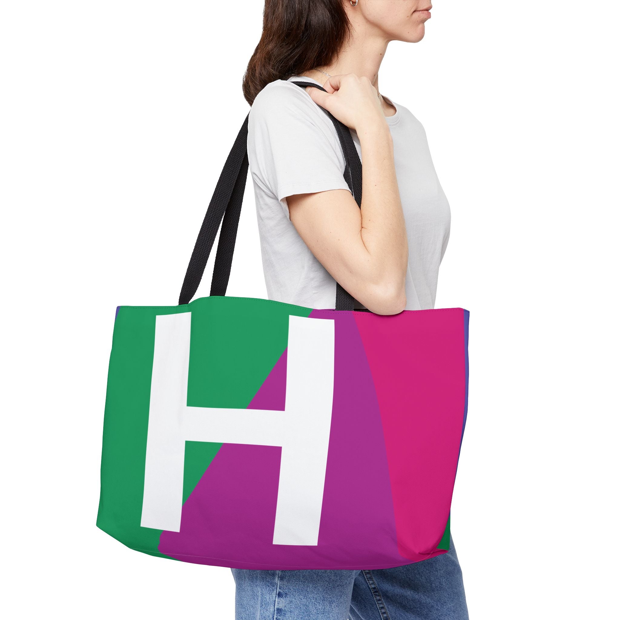 Personalized 'H' Colorblock Tote Bag — Monogram Weekender Tote