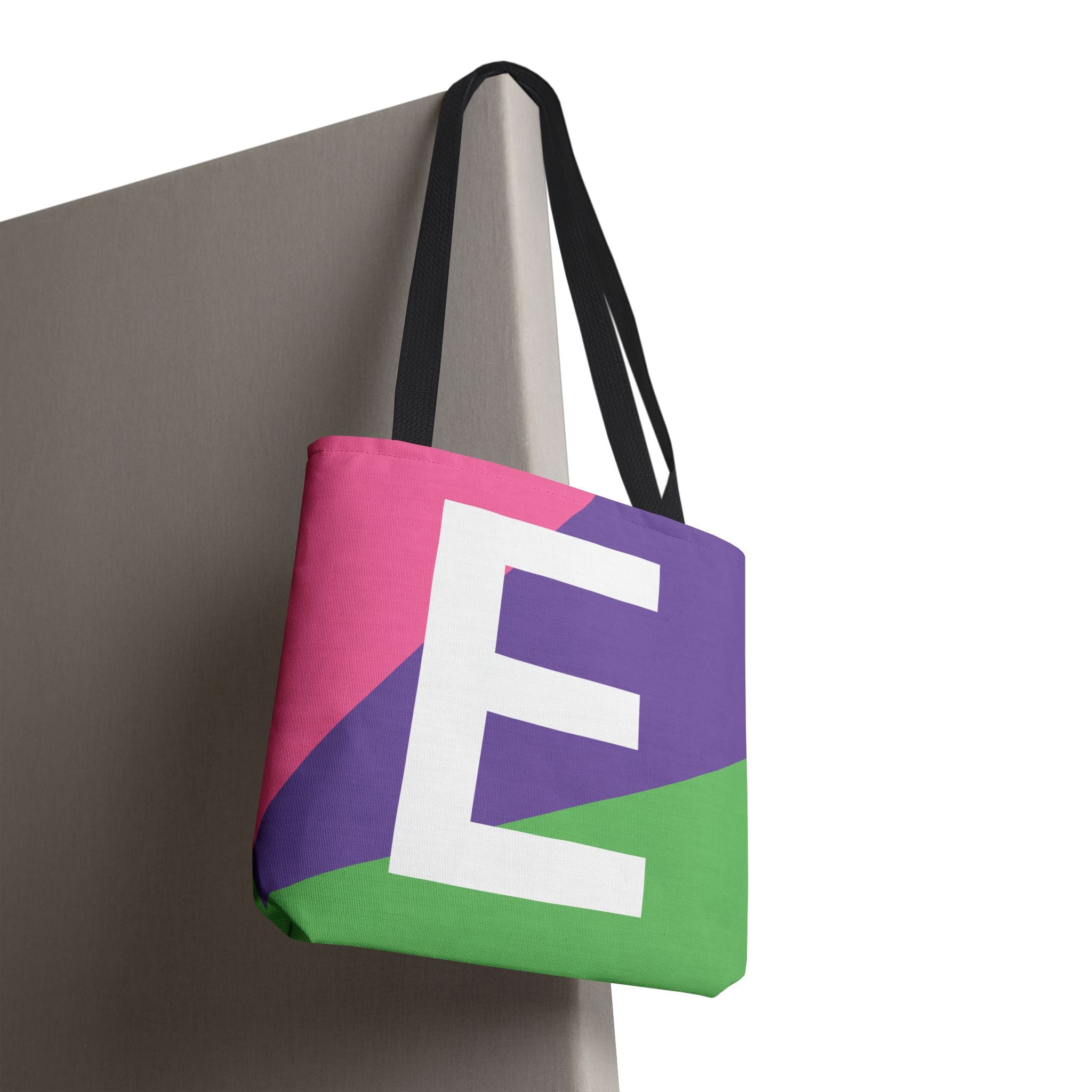Monogram 'E' Colorblock Tote Bag — Personalized Initial E Shoulder Tote