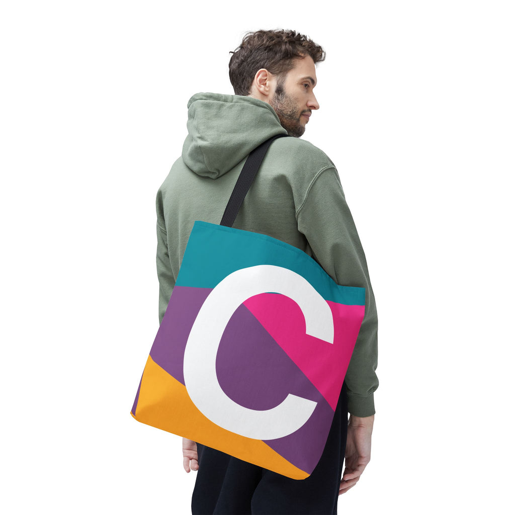 Monogram 'C' Colorblock Tote Bag — Personalized Initial C Shoulder Tote
