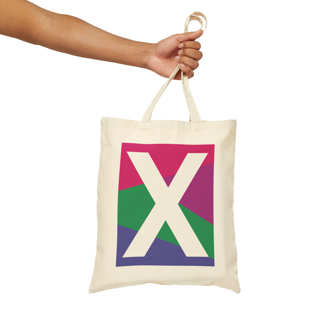 Initial X Colorblock Canvas Tote Bag — Monogram Letter X Reusable Grocery Tote