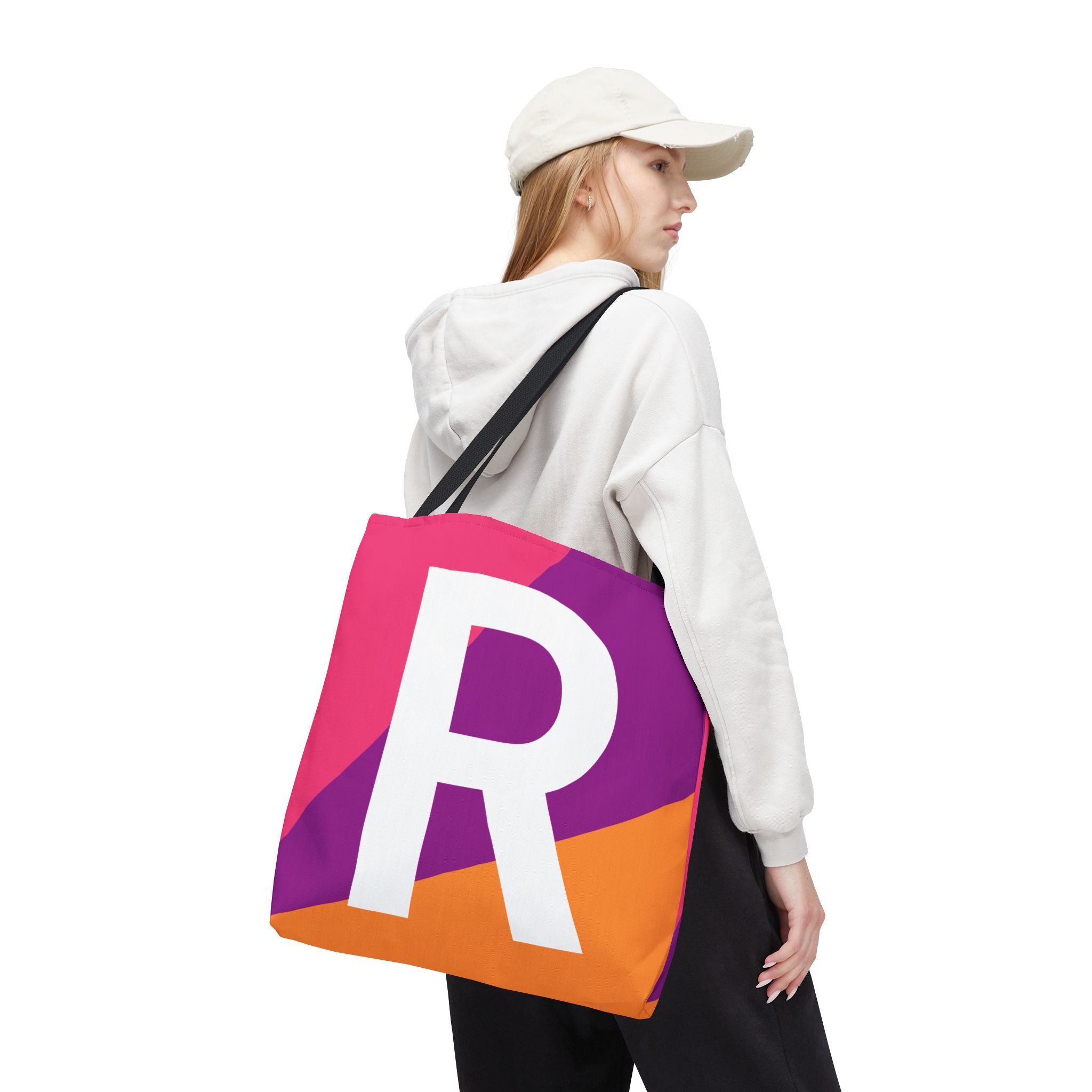 Monogram 'R' Colorblock Tote Bag — Personalized Initial R Shoulder Tote