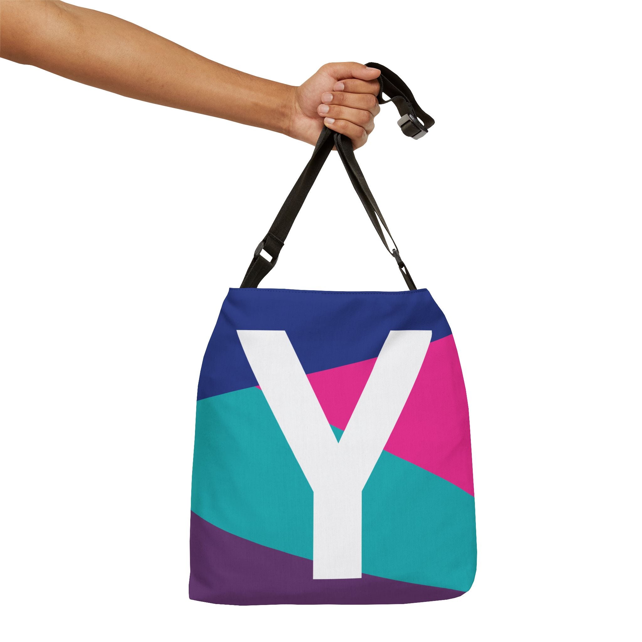 Initial Letter 'Y' Colorblock Adjustable Tote Bag — Monogram Alphabet Shoulder Bag