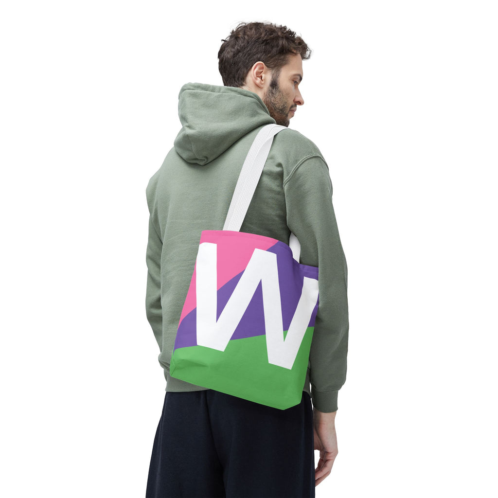 Monogram 'W' Colorblock Tote Bag — Personalized Initial W Shoulder Tote