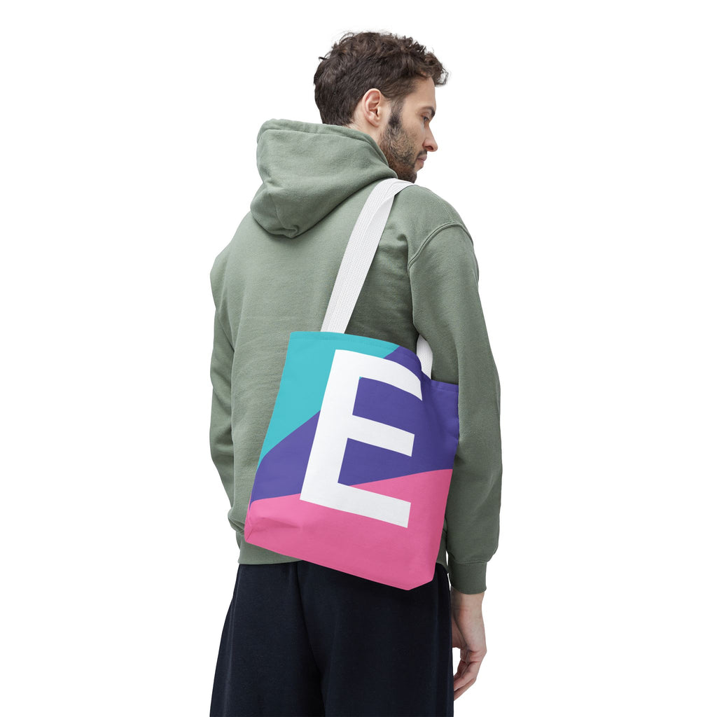 Monogram 'E' Colorblock Tote Bag — Personalized Initial E Shoulder Tote
