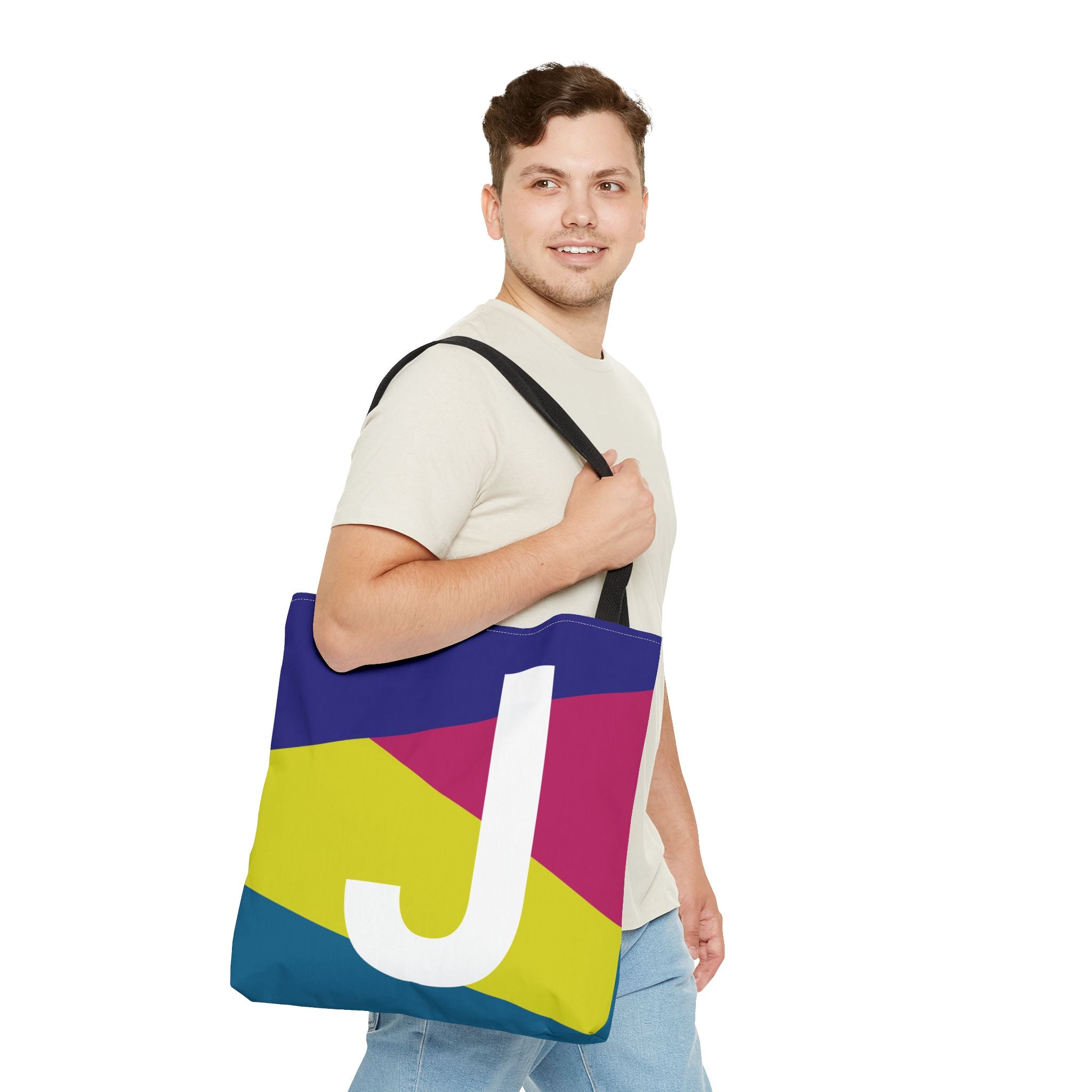 Monogram 'J' Colorblock Tote Bag — Personalized Initial J Shoulder Tote