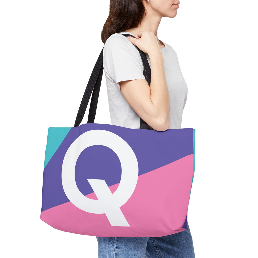 Personalized 'Q' Colorblock Tote Bag — Monogram Weekender Tote