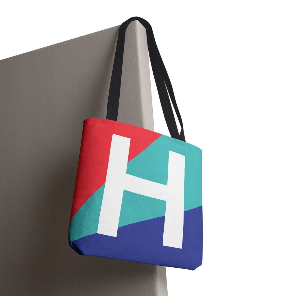 Monogram 'H' Colorblock Tote Bag — Personalized Initial H Shoulder Tote