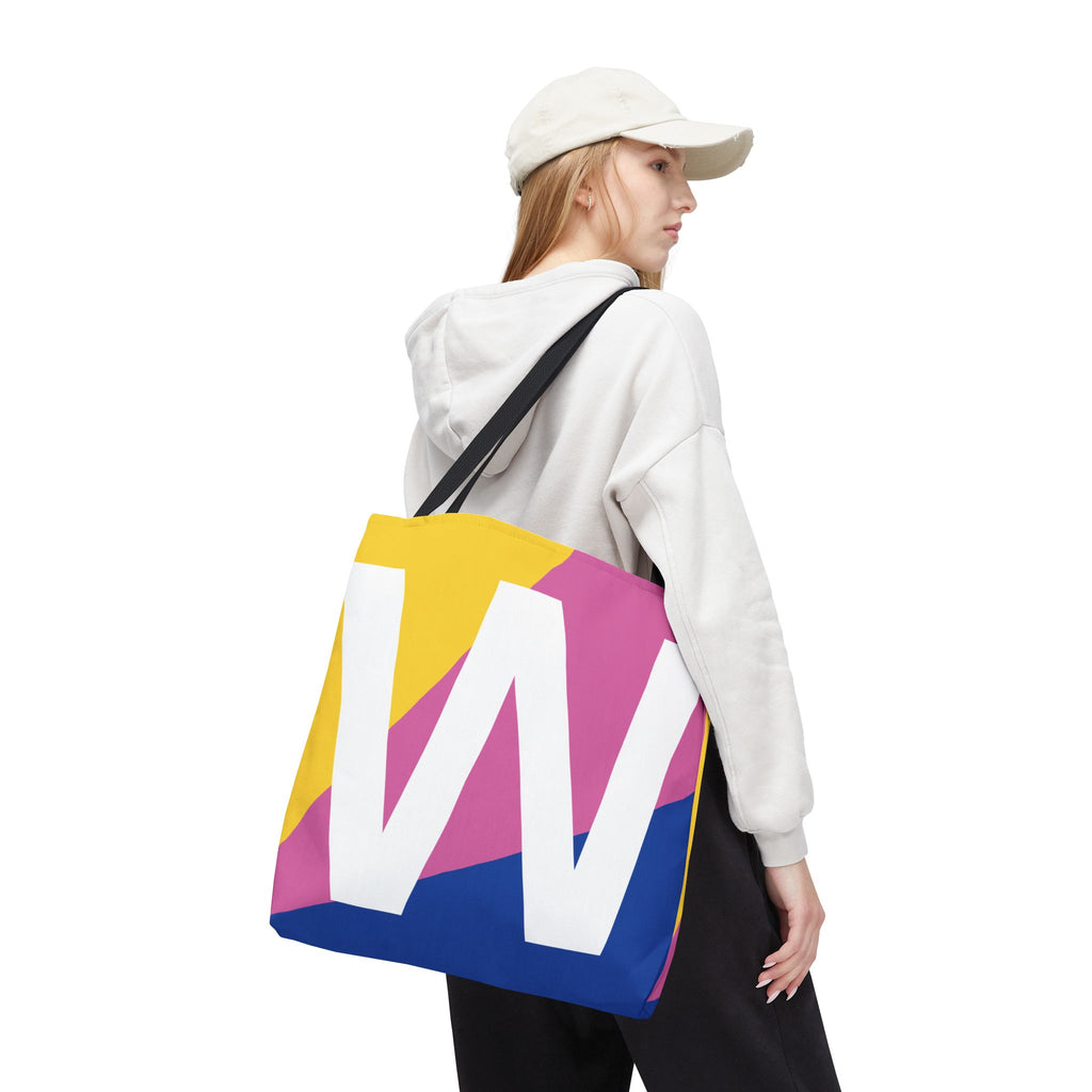 Monogram 'W' Colorblock Tote Bag — Personalized Initial W Shoulder Tote