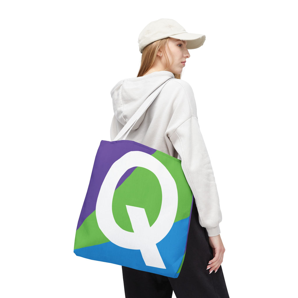 Monogram 'Q' Colorblock Tote Bag — Personalized Initial Q Shoulder Tote