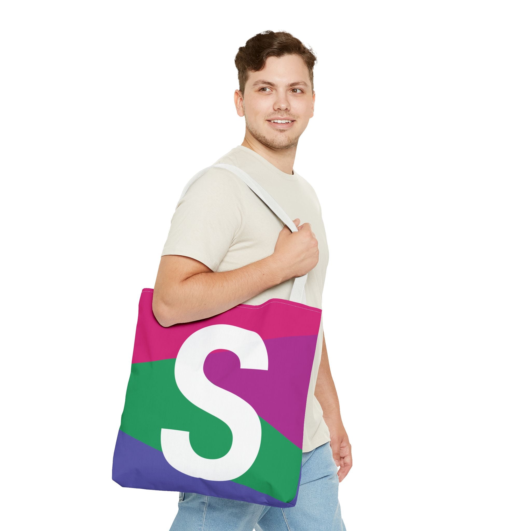 Monogram 'S' Colorblock Tote Bag — Personalized Initial S Shoulder Tote