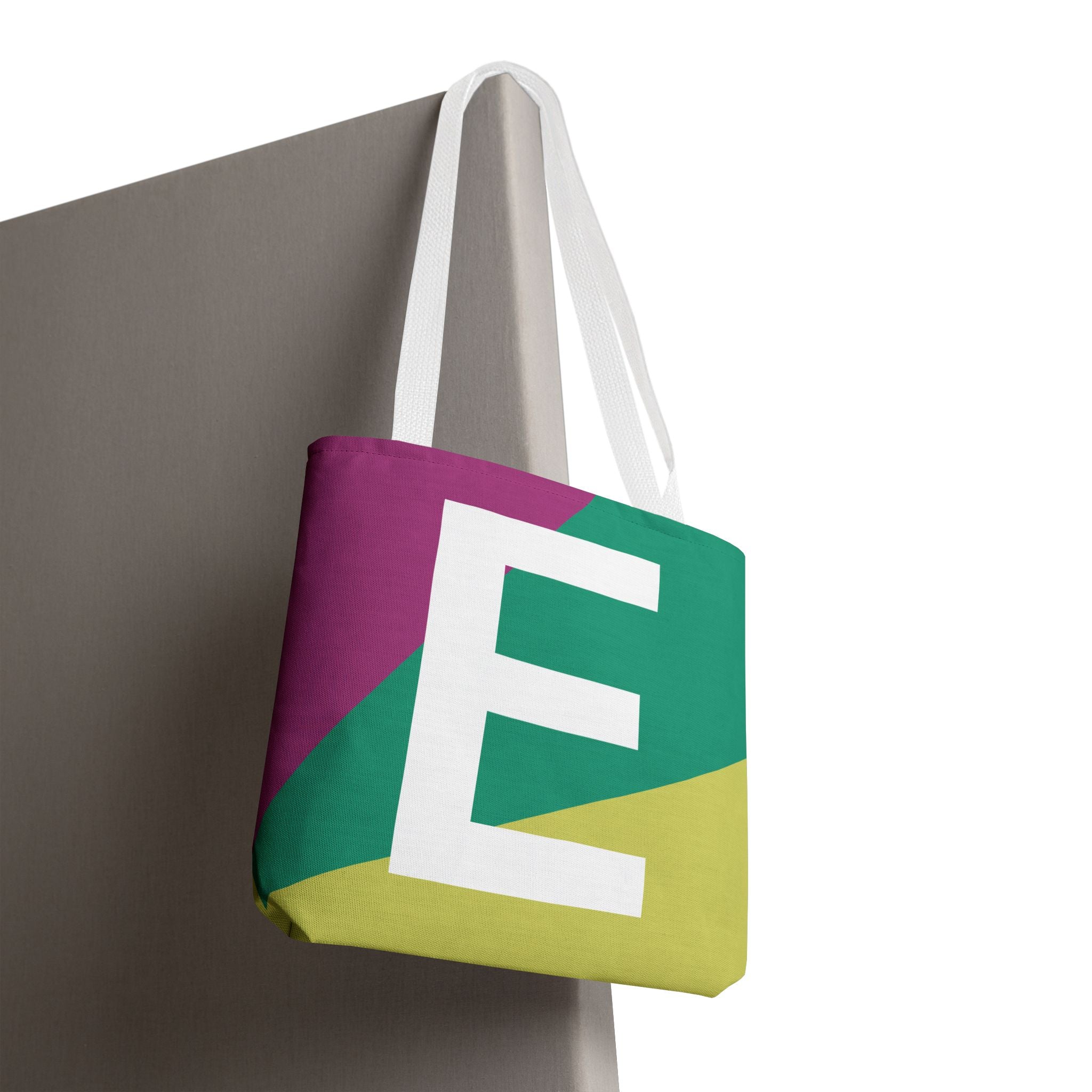 Monogram 'E' Colorblock Tote Bag — Personalized Initial E Shoulder Tote